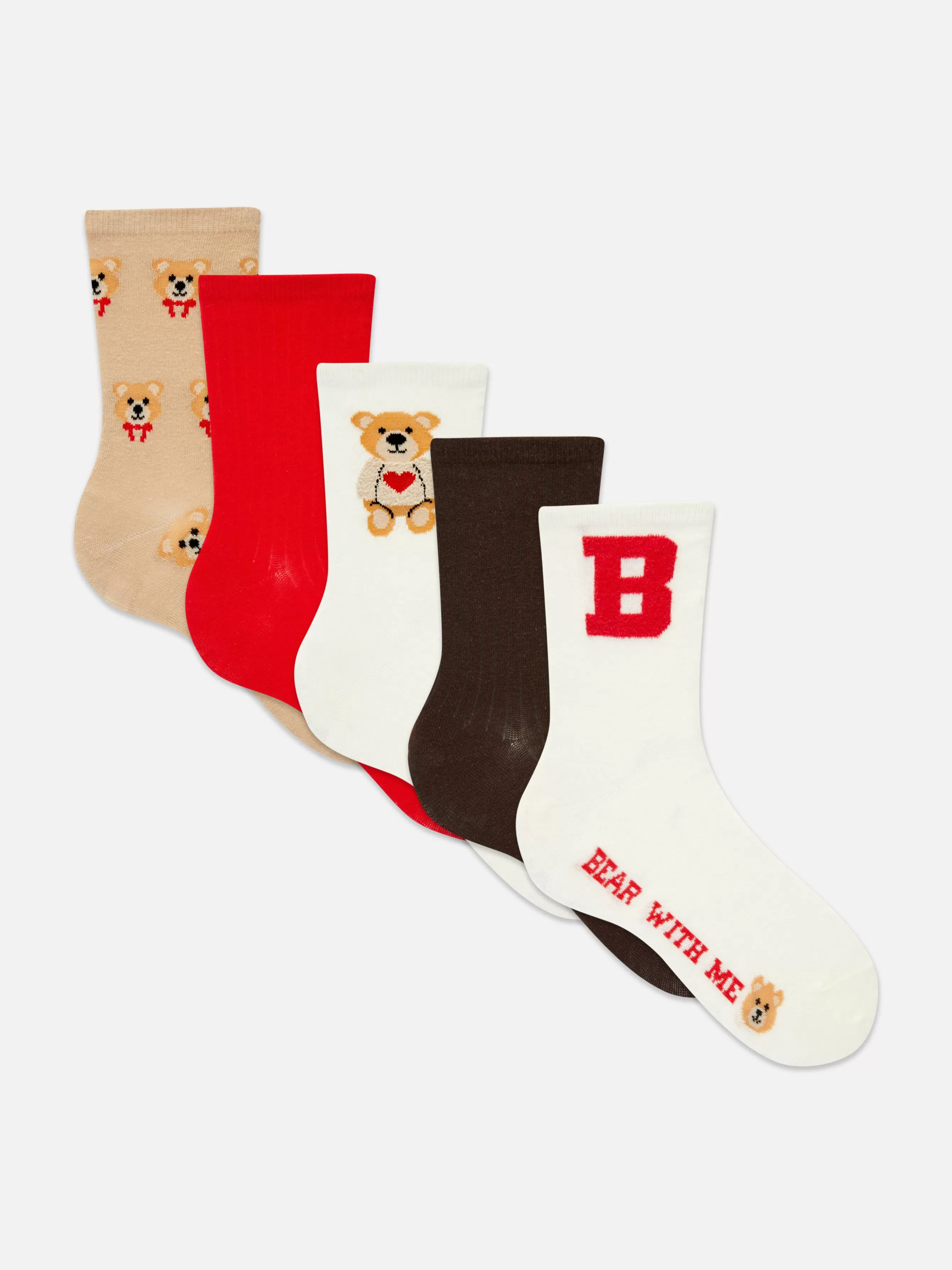 Best Sale Primark Lot De 5 Paires De Chaussettes Graphiques Ours Rouge