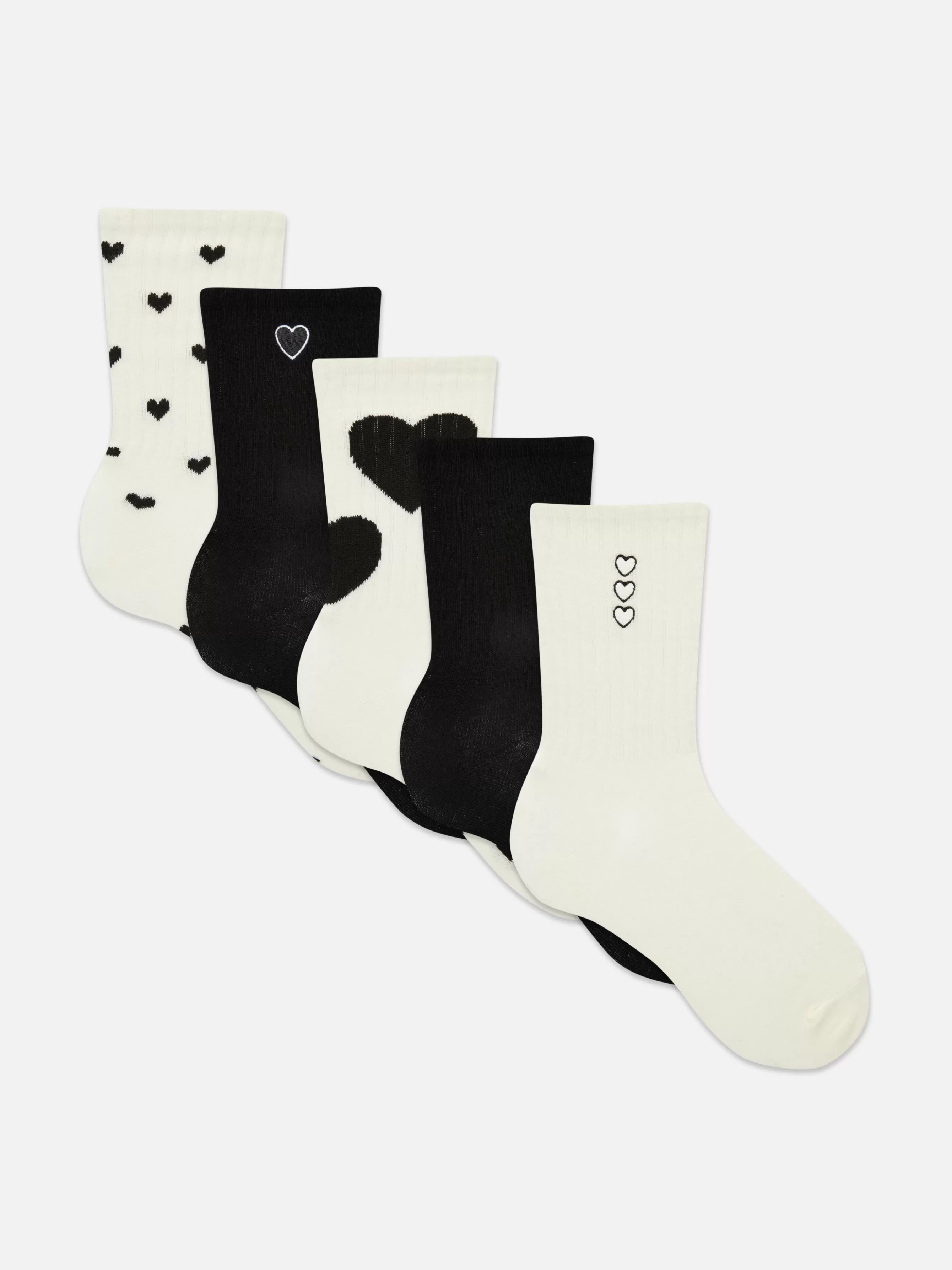 Sale Primark Lot De 5 paires De Chaussettes à Motif Cœur Noir/Blanc