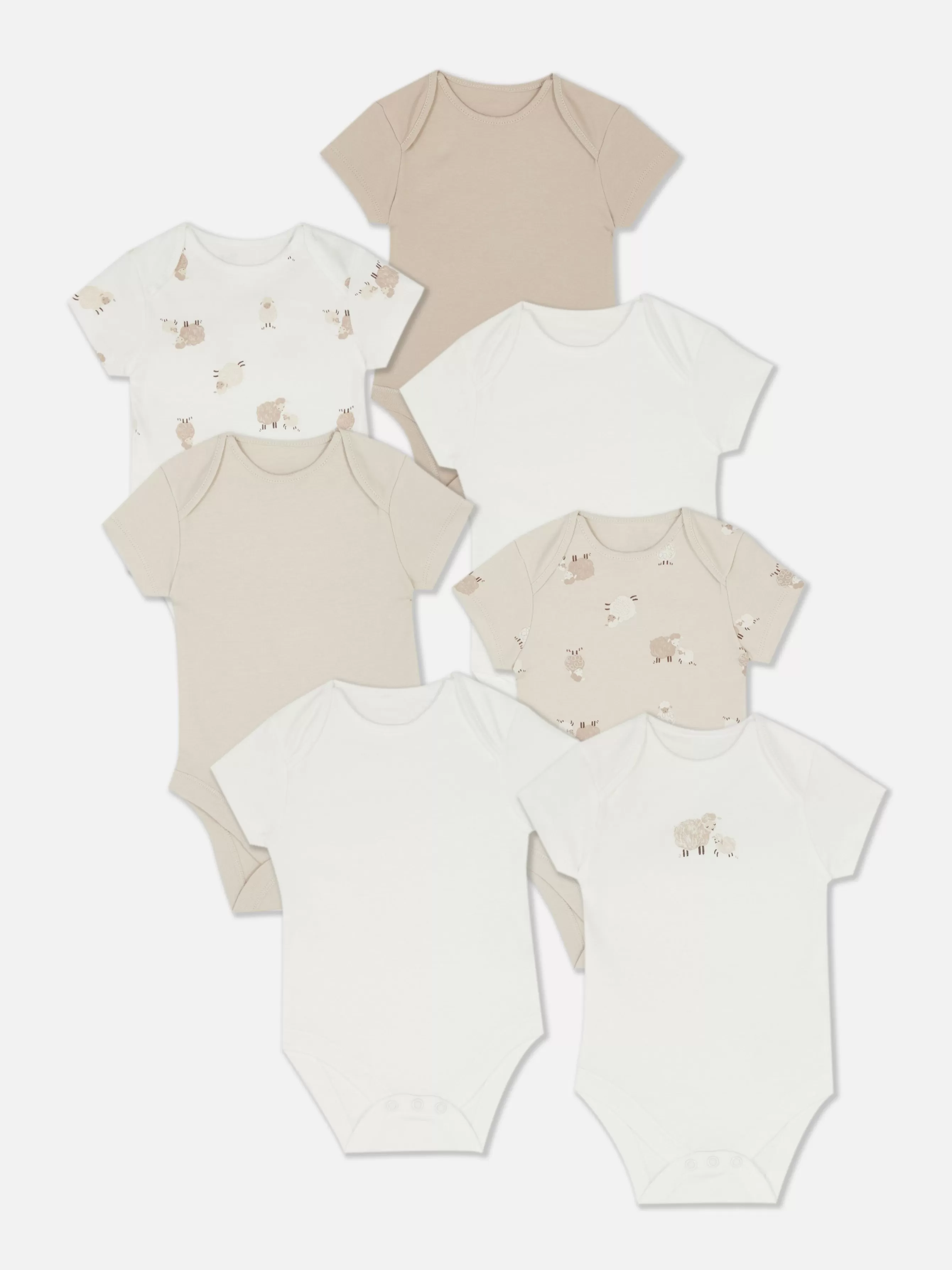 Sale Primark Lot De 7 Bodys à Manches Courtes Et Motif Agneau Taupe