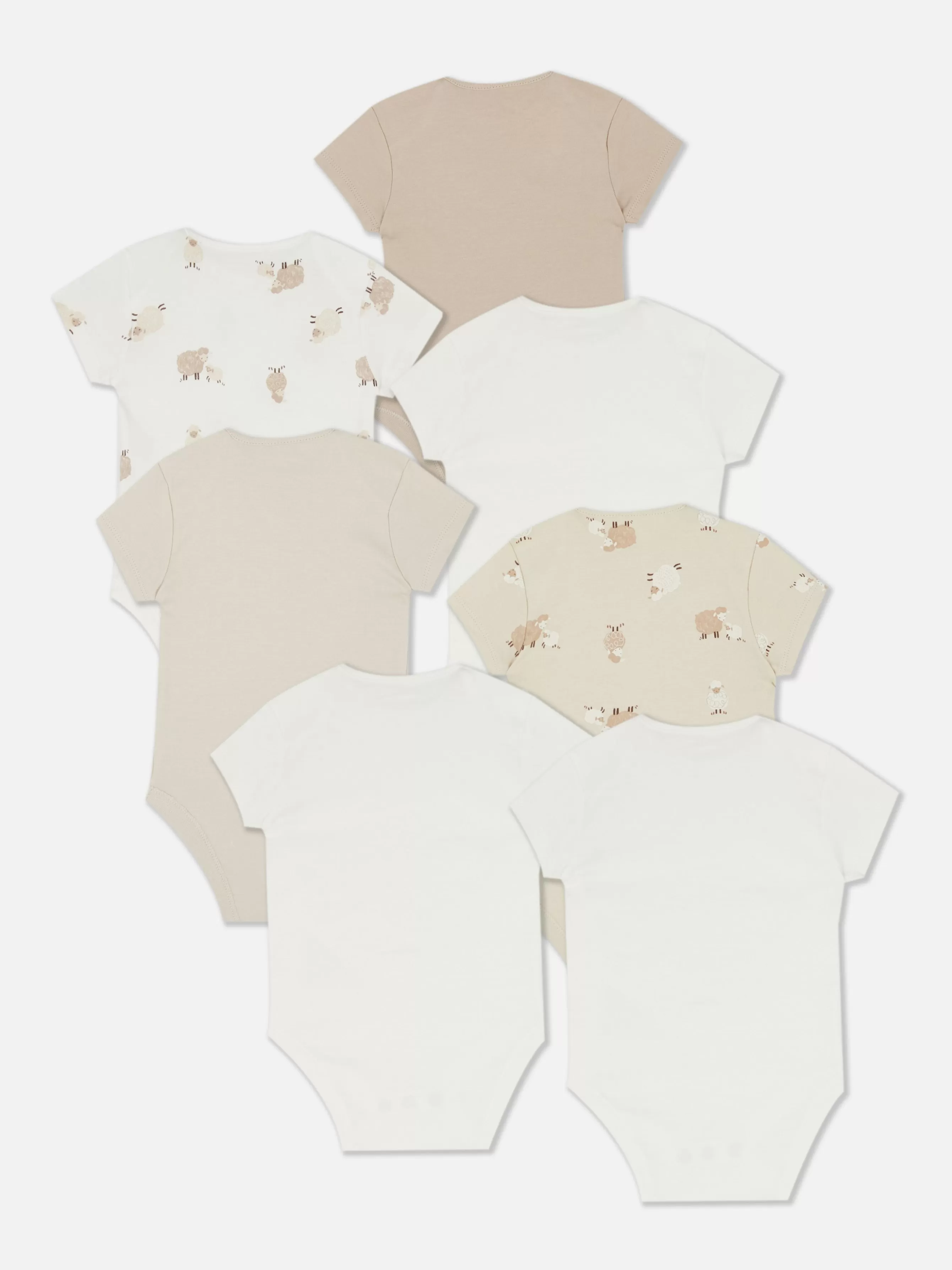 Sale Primark Lot De 7 Bodys à Manches Courtes Et Motif Agneau Taupe