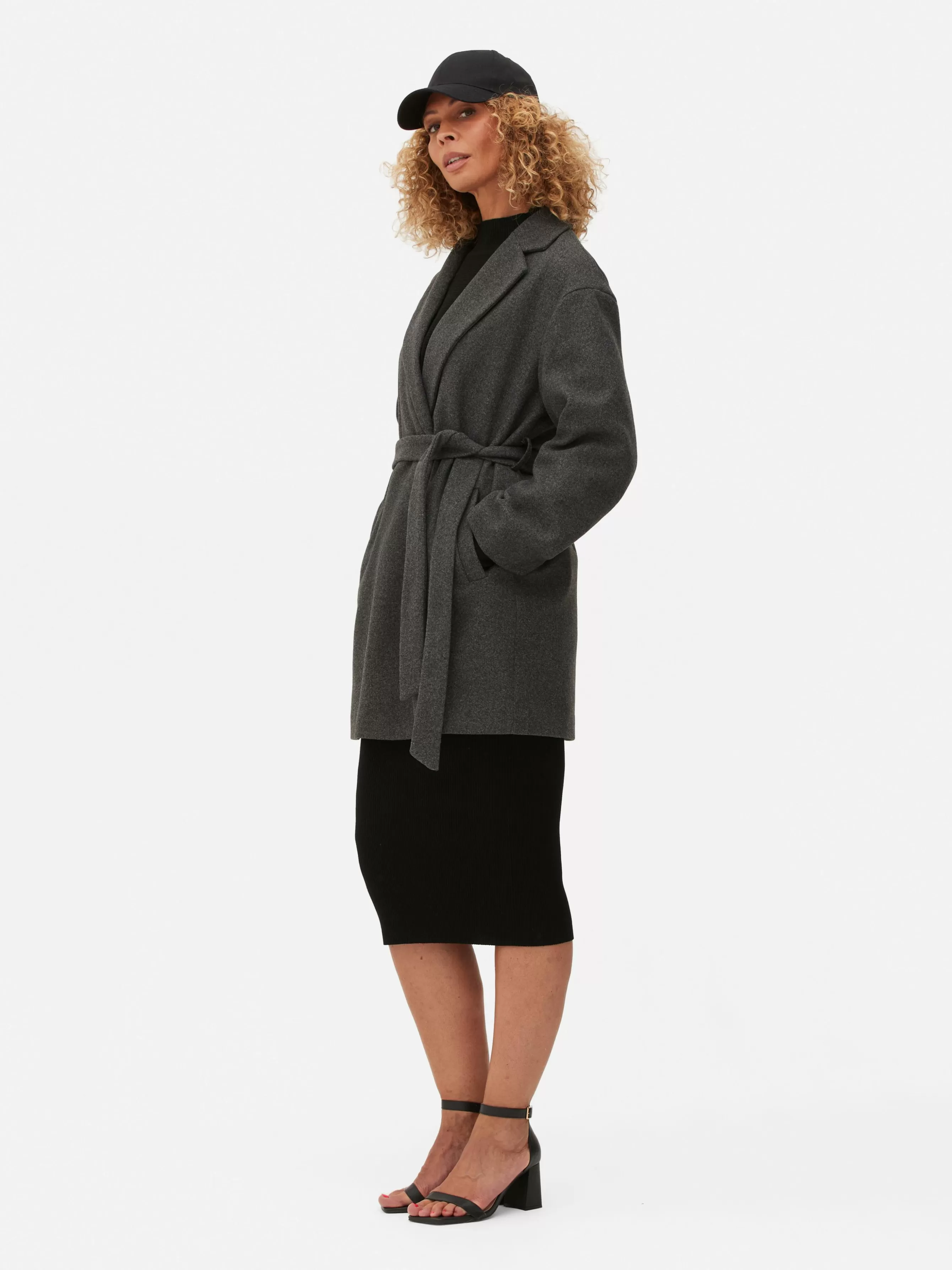 Fashion Primark Manteau Cache-cœur à Ceinture Anthracite