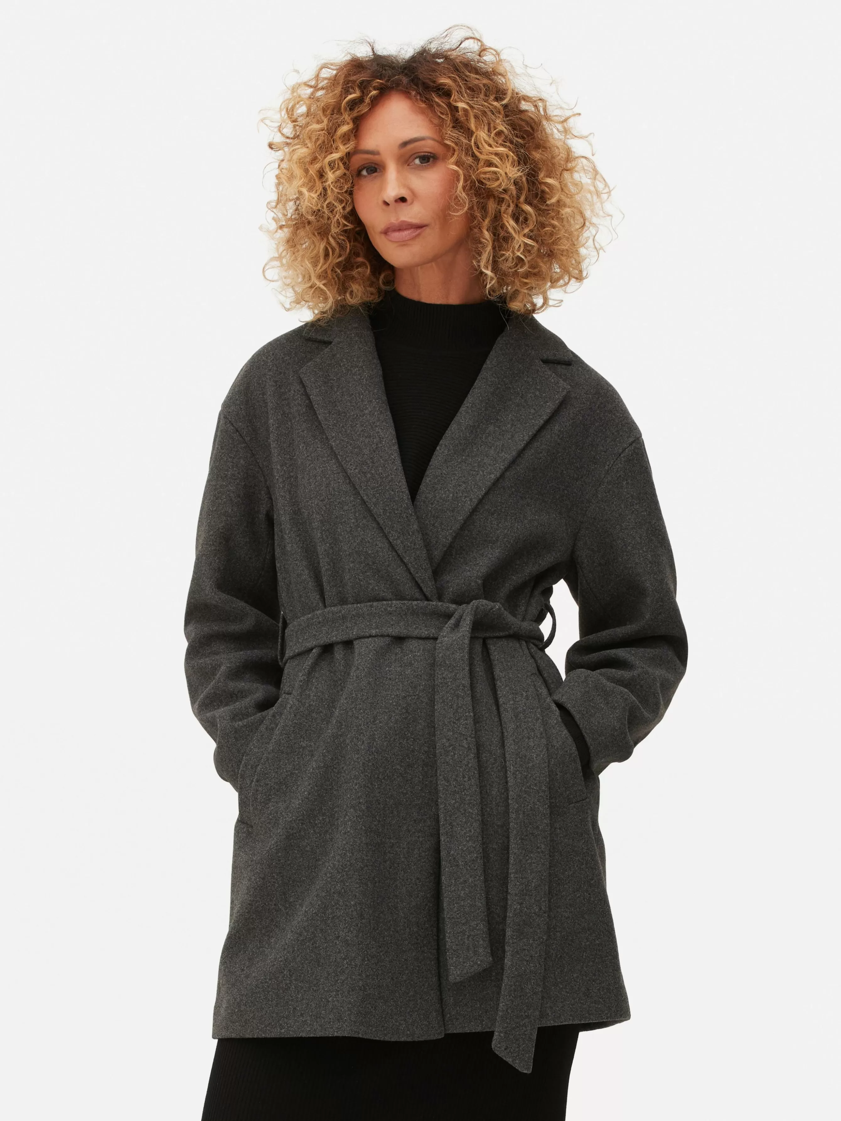 Fashion Primark Manteau Cache-cœur à Ceinture Anthracite