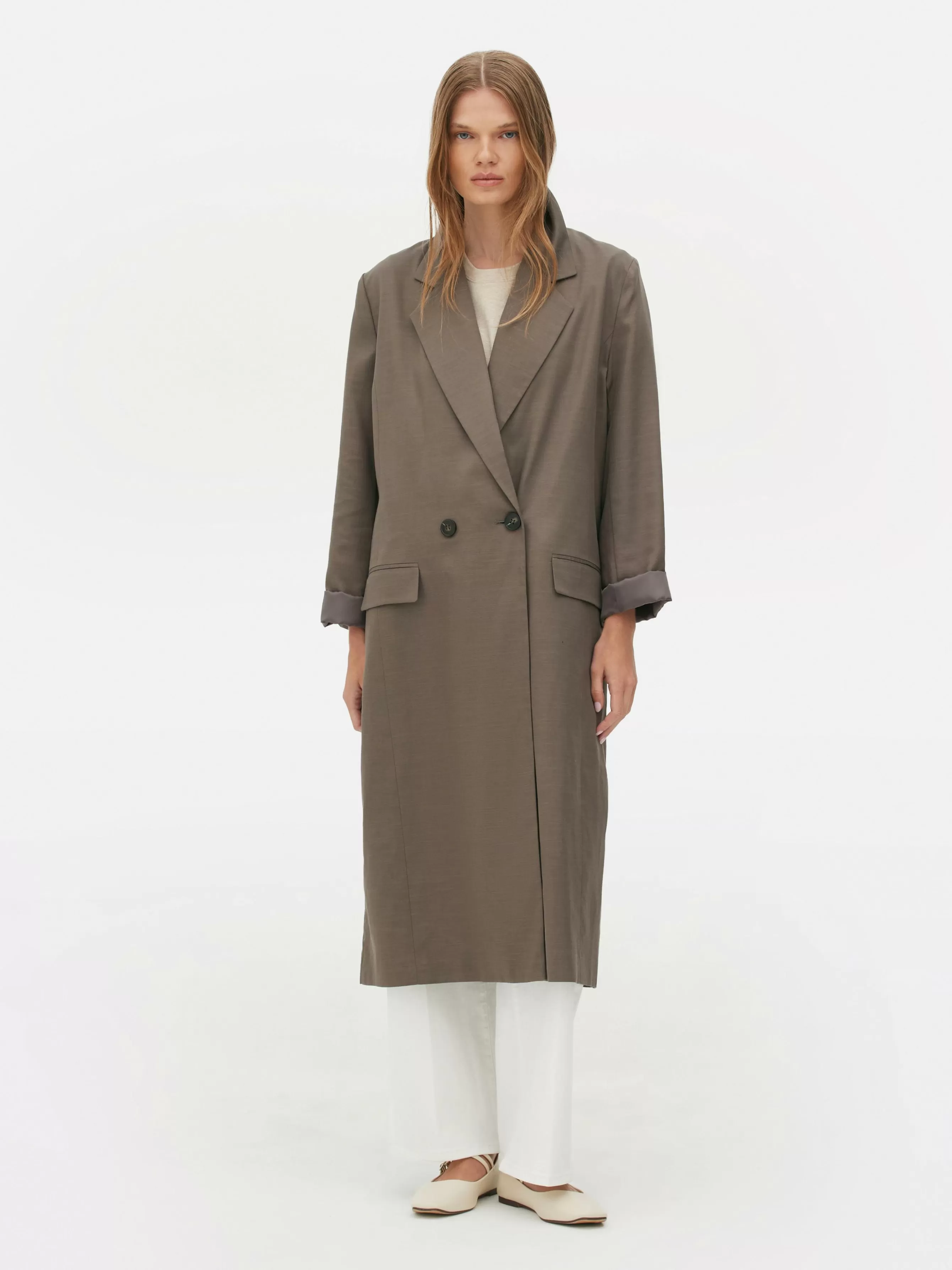 Cheap Primark Manteau Cache-poussière à Double Boutonnage The Edit Taupe