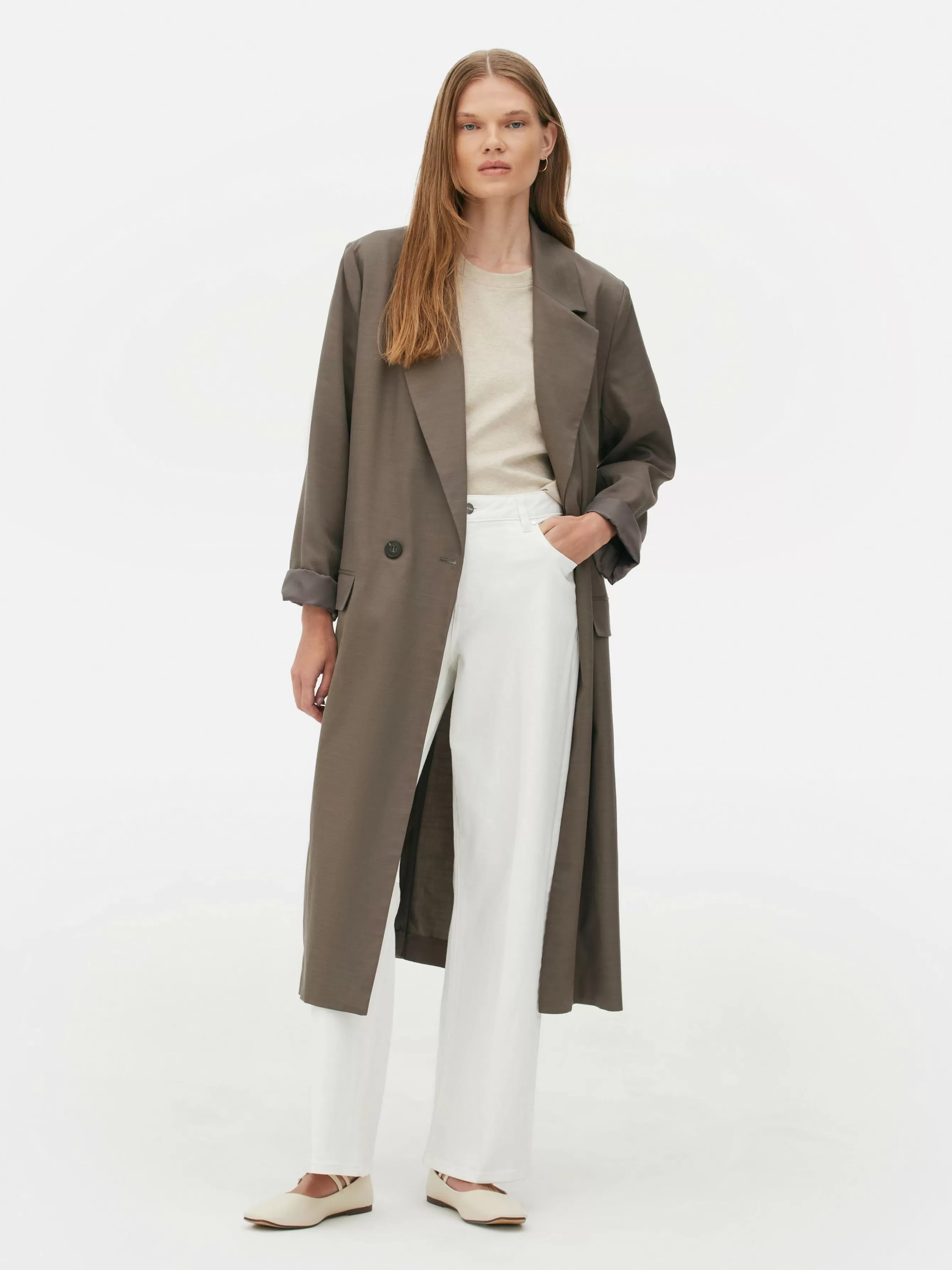 Cheap Primark Manteau Cache-poussière à Double Boutonnage The Edit Taupe