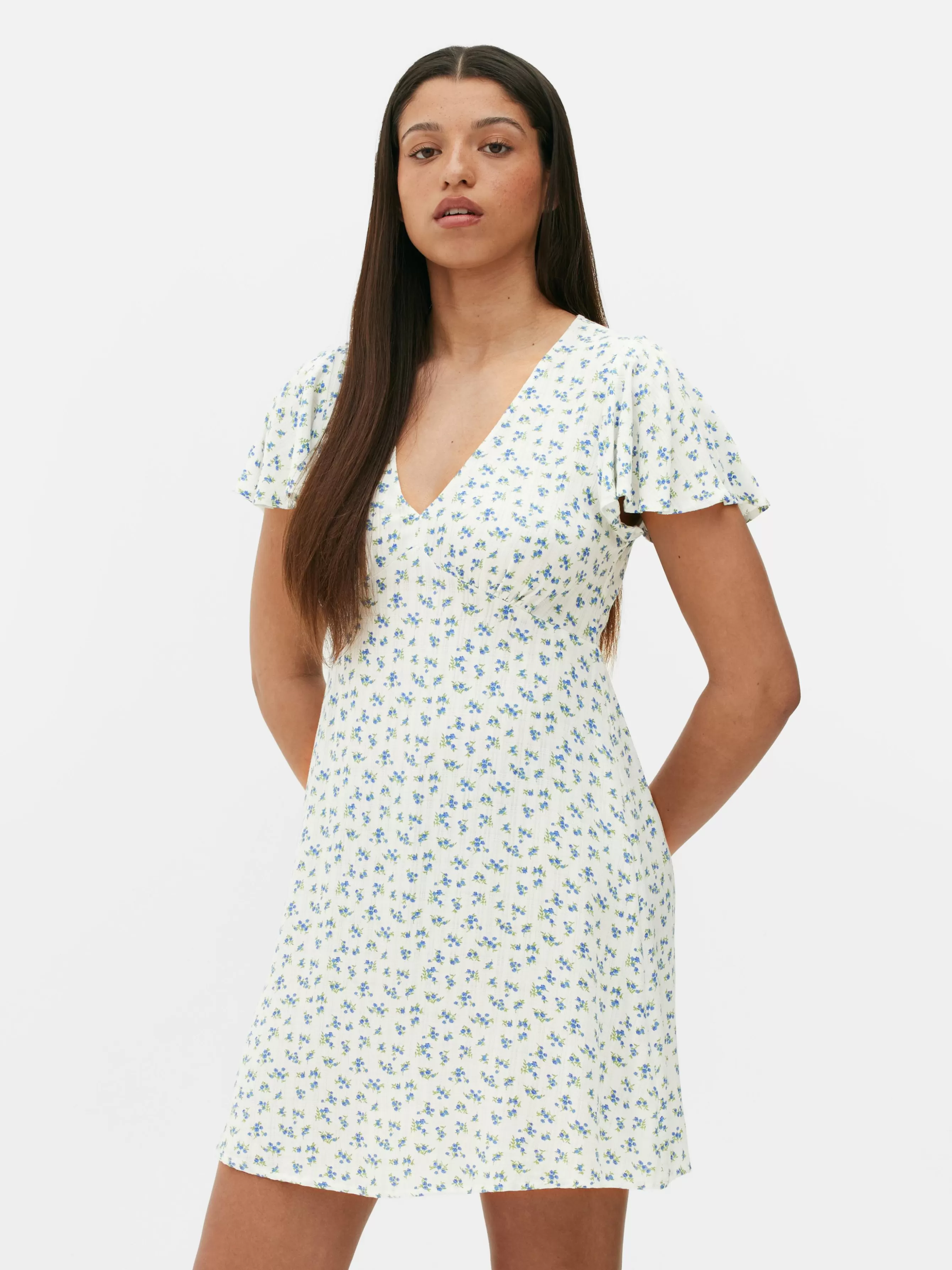 Best Primark Mini Robe à Manches Courtes Écru