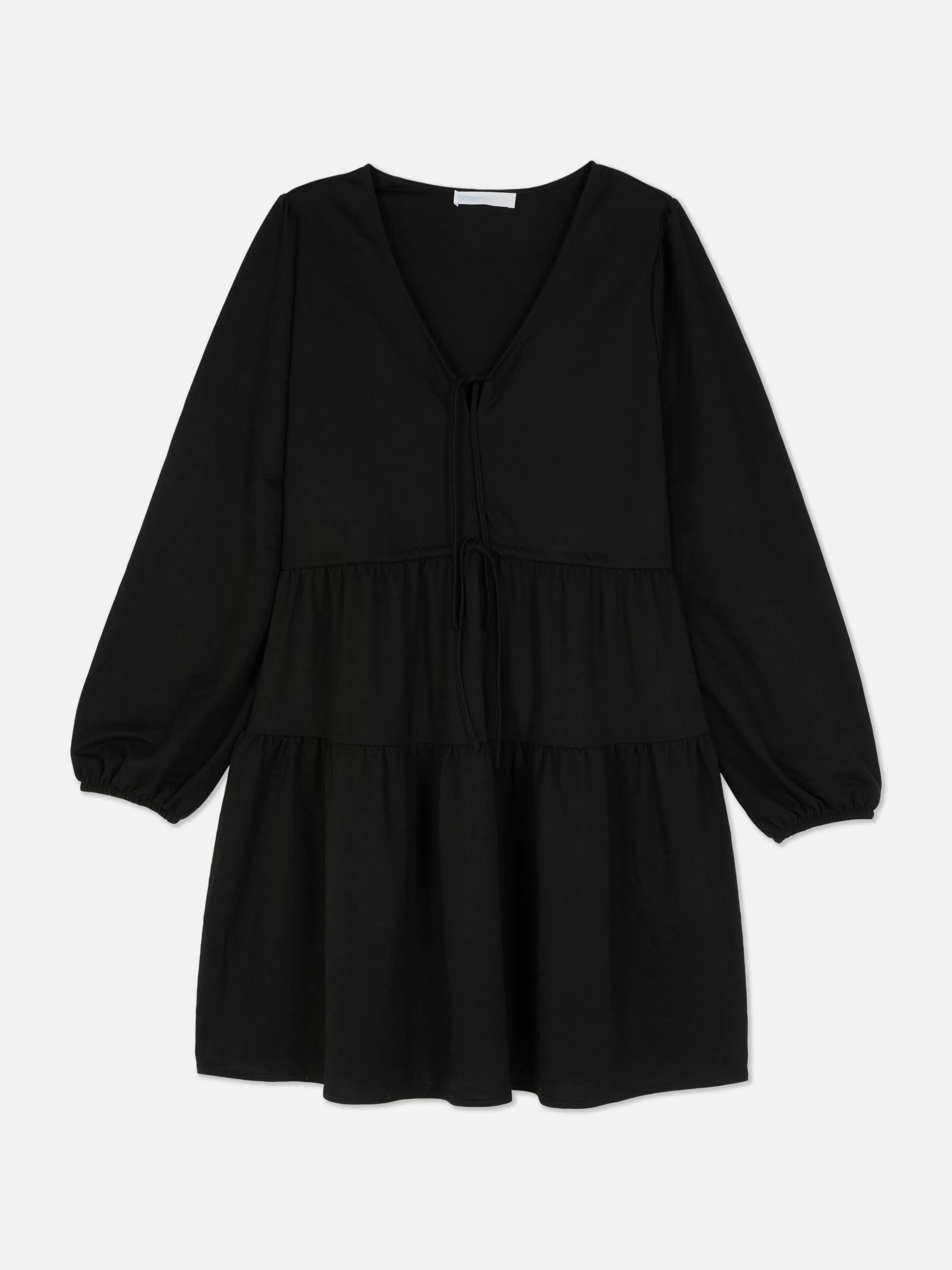 New Primark Mini Robe à Smocks Avec Col En V Et Liens à Nouer Noir