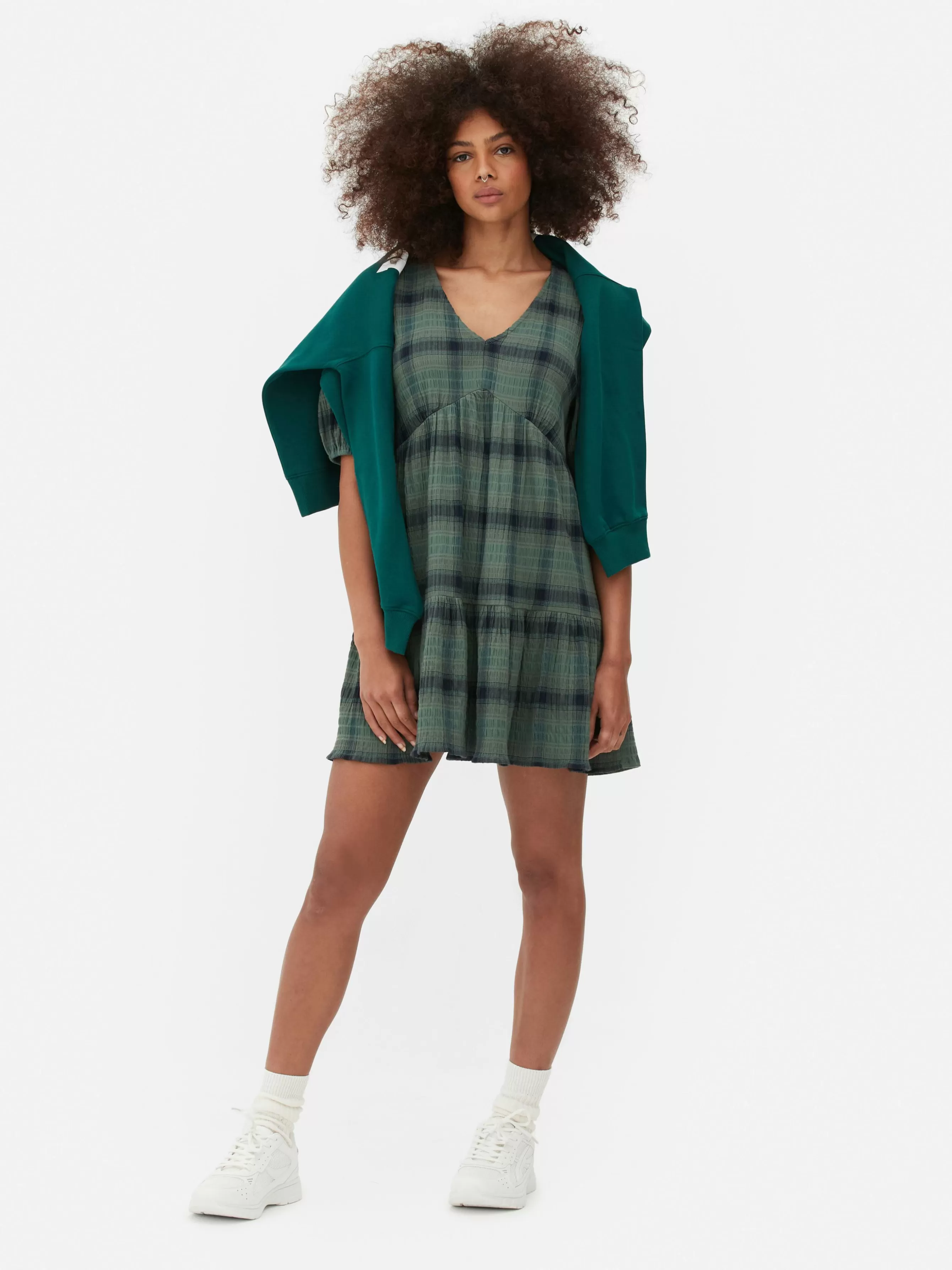 Sale Primark Mini Robe Cintrée à Carreaux Vert