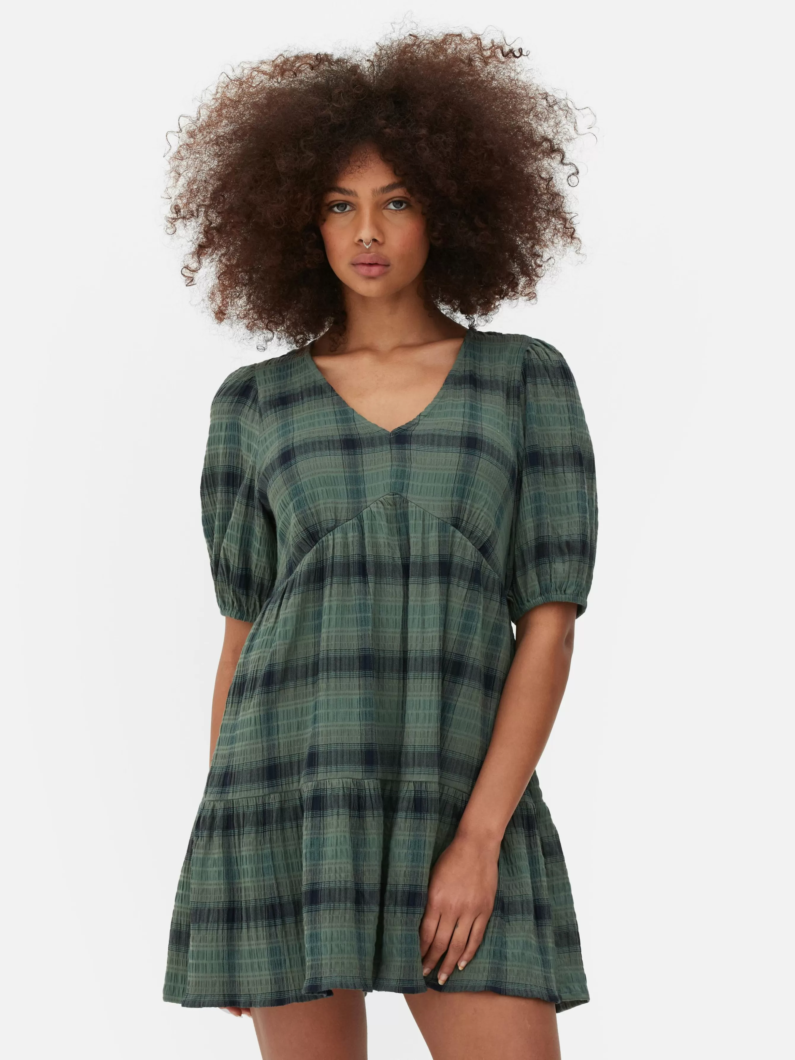 Sale Primark Mini Robe Cintrée à Carreaux Vert