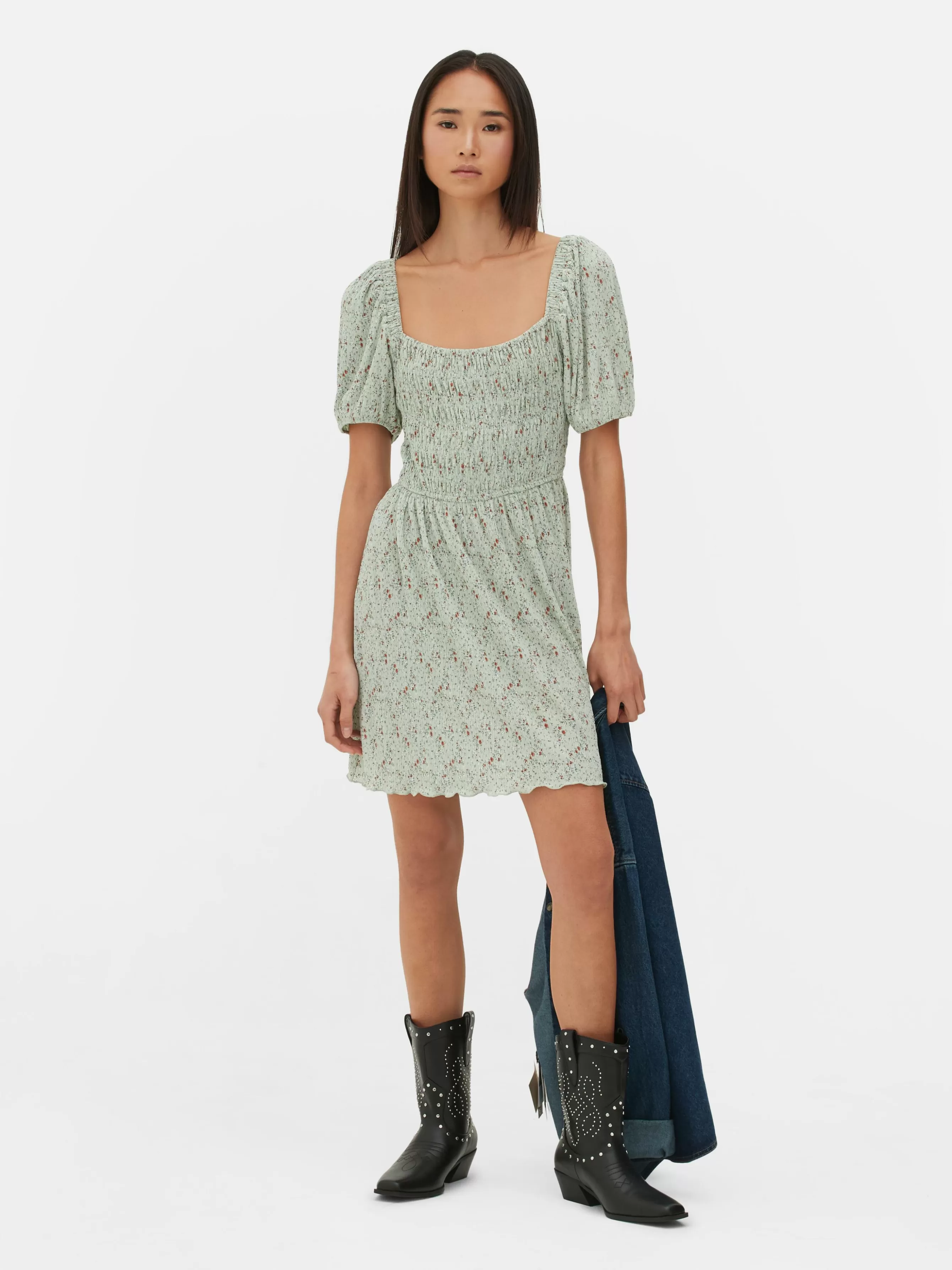 Cheap Primark Mini Robe Froncée En Plissé Vert