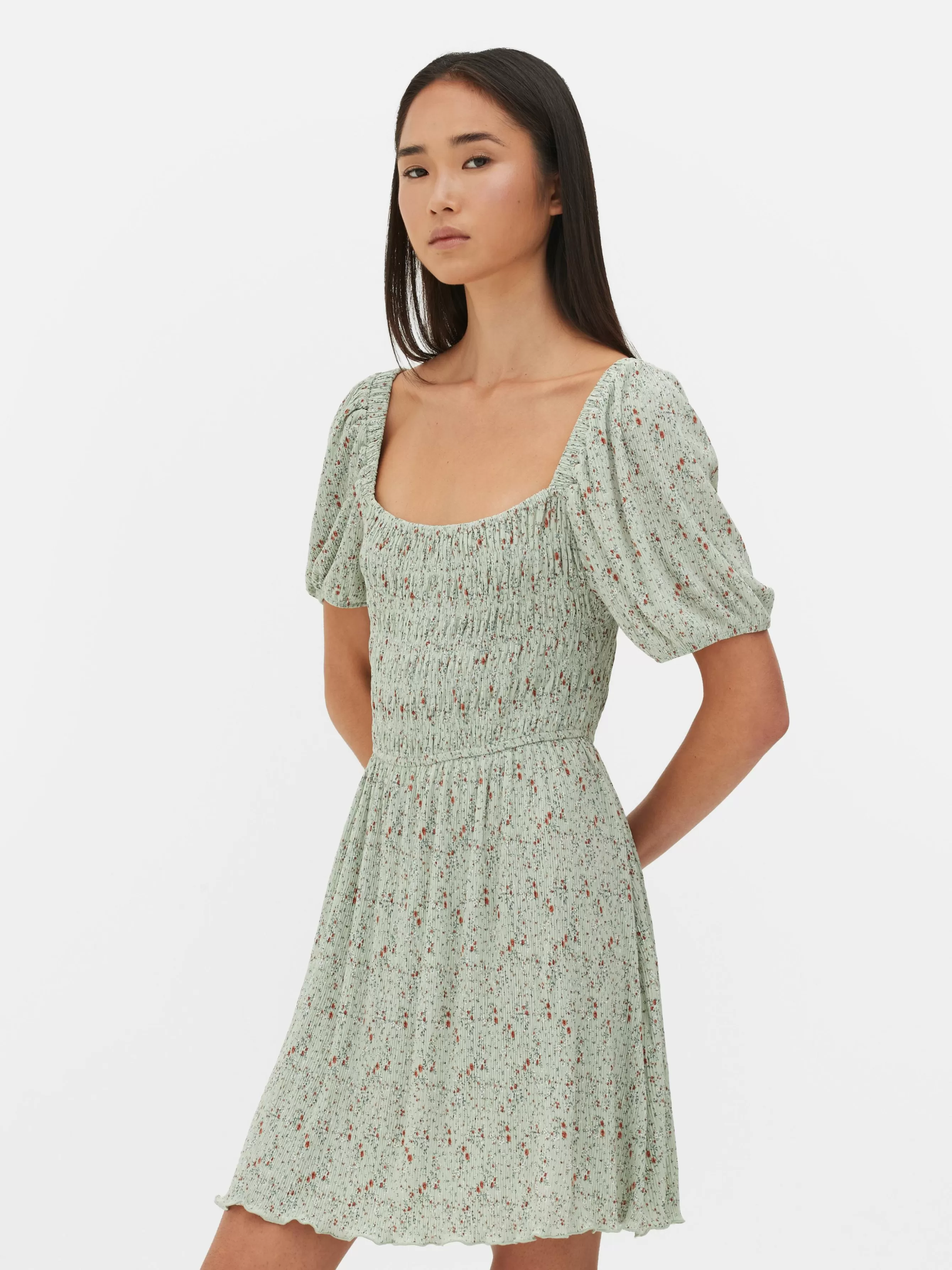 Cheap Primark Mini Robe Froncée En Plissé Vert