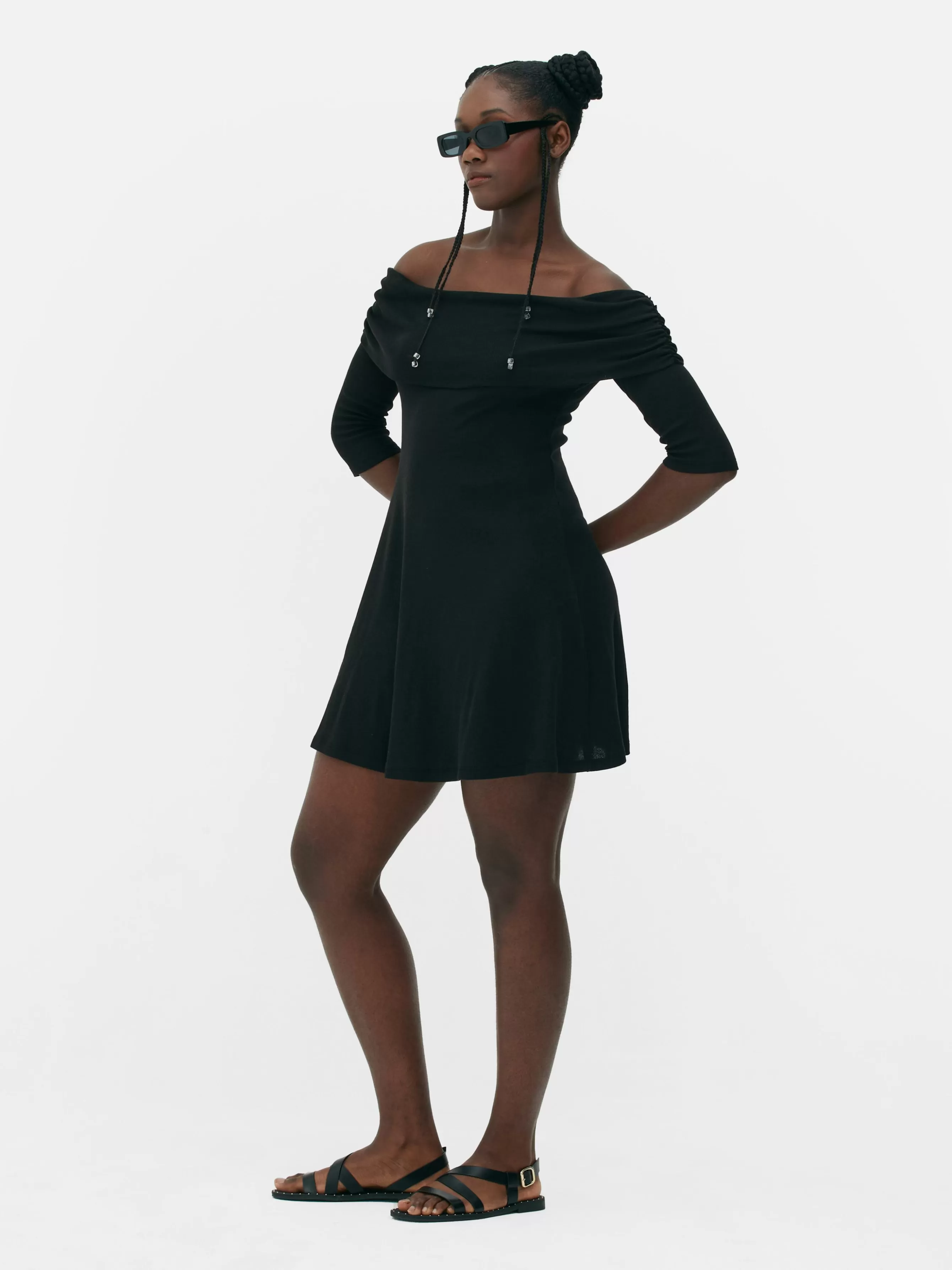 Discount Primark Mini Robe Patineuse à Encolure Bateau Repliée Noir