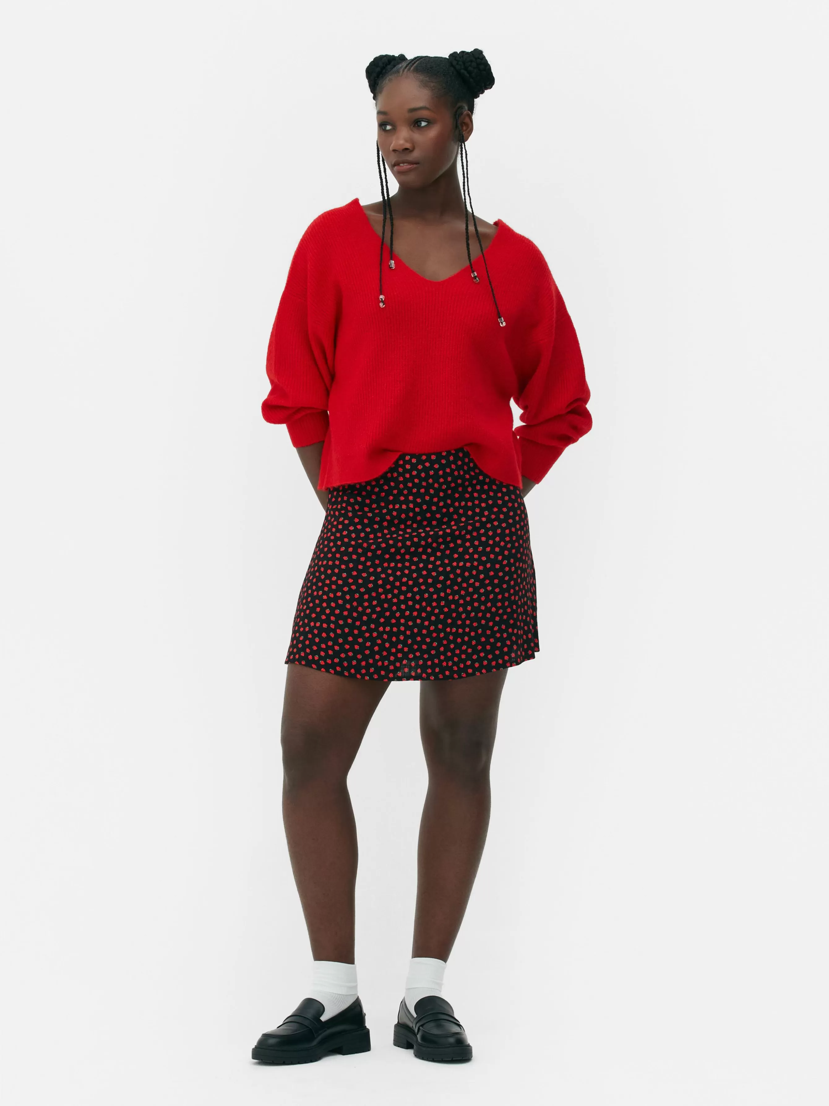 Fashion Primark Mini-jupe à Zip Latéral Rouge foncé