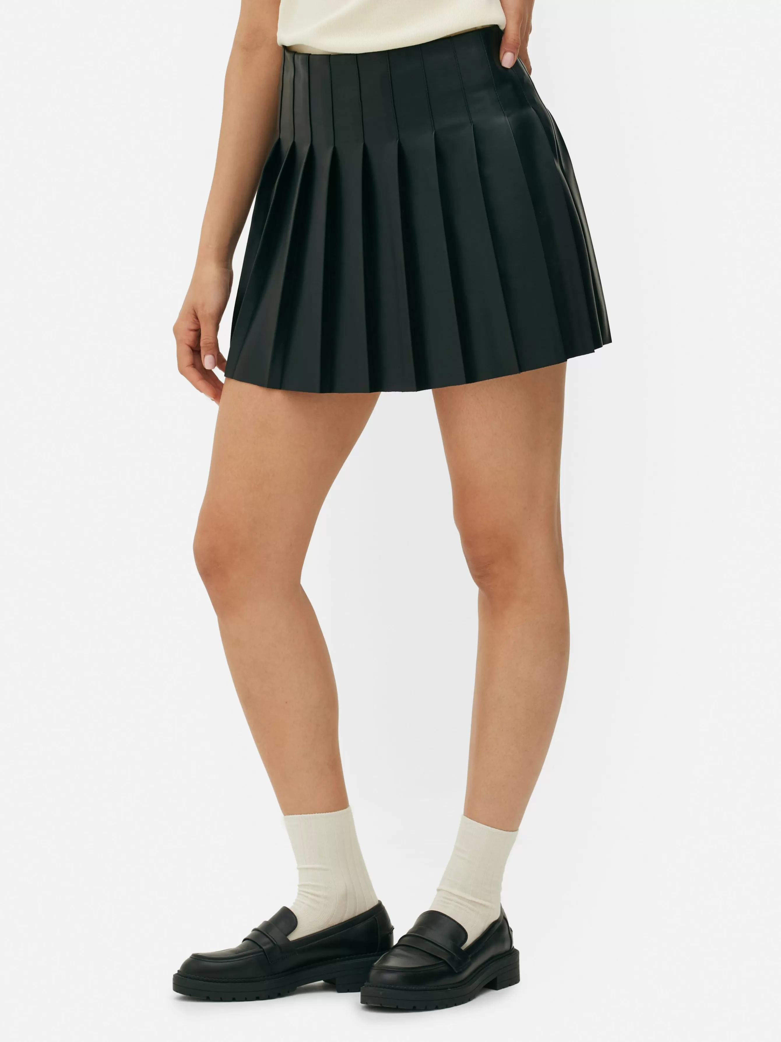 Hot Primark Mini-jupe Plissée En Simili Cuir Noir