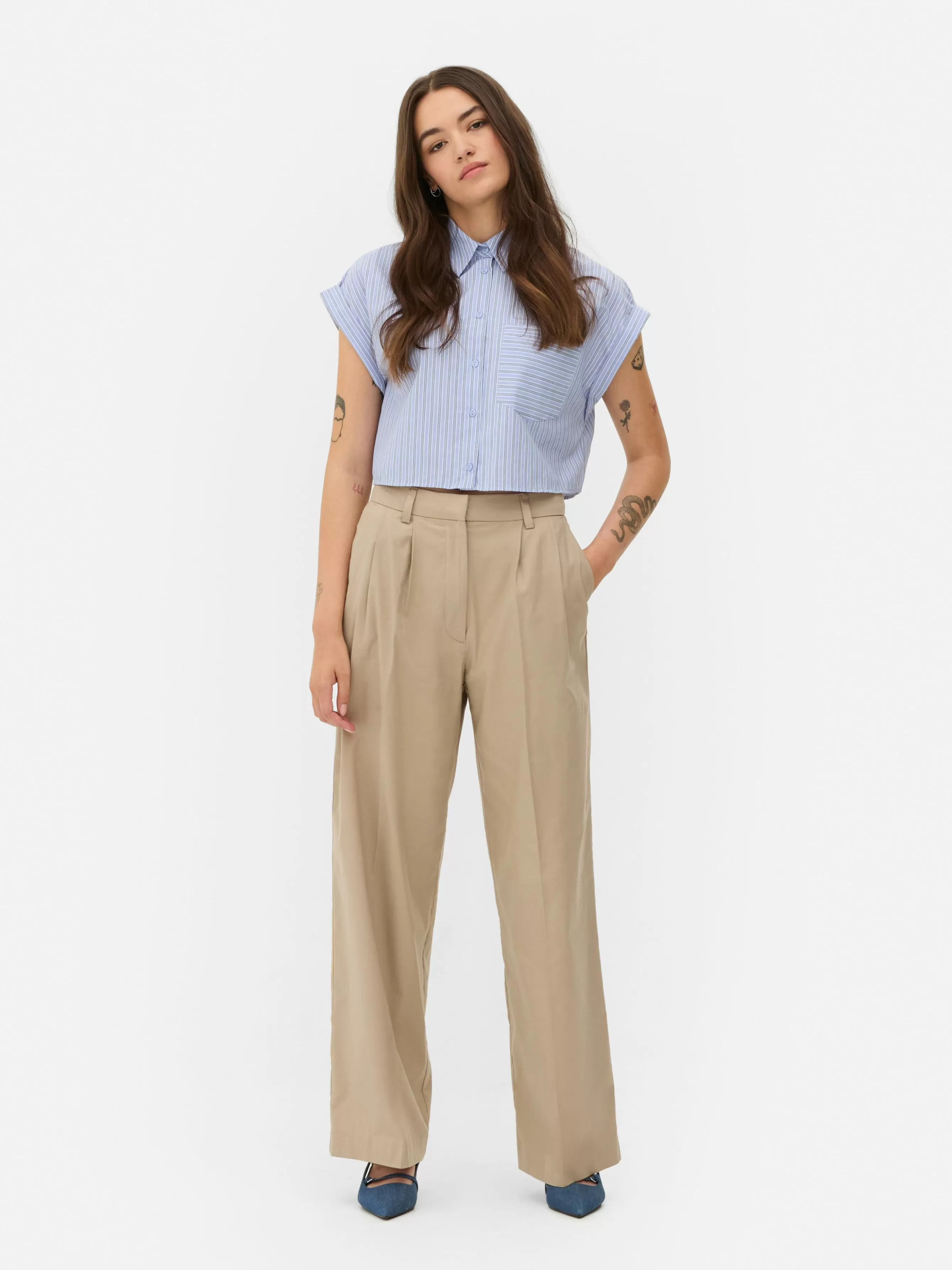 Cheap Primark Pantalon Chino Large Grège