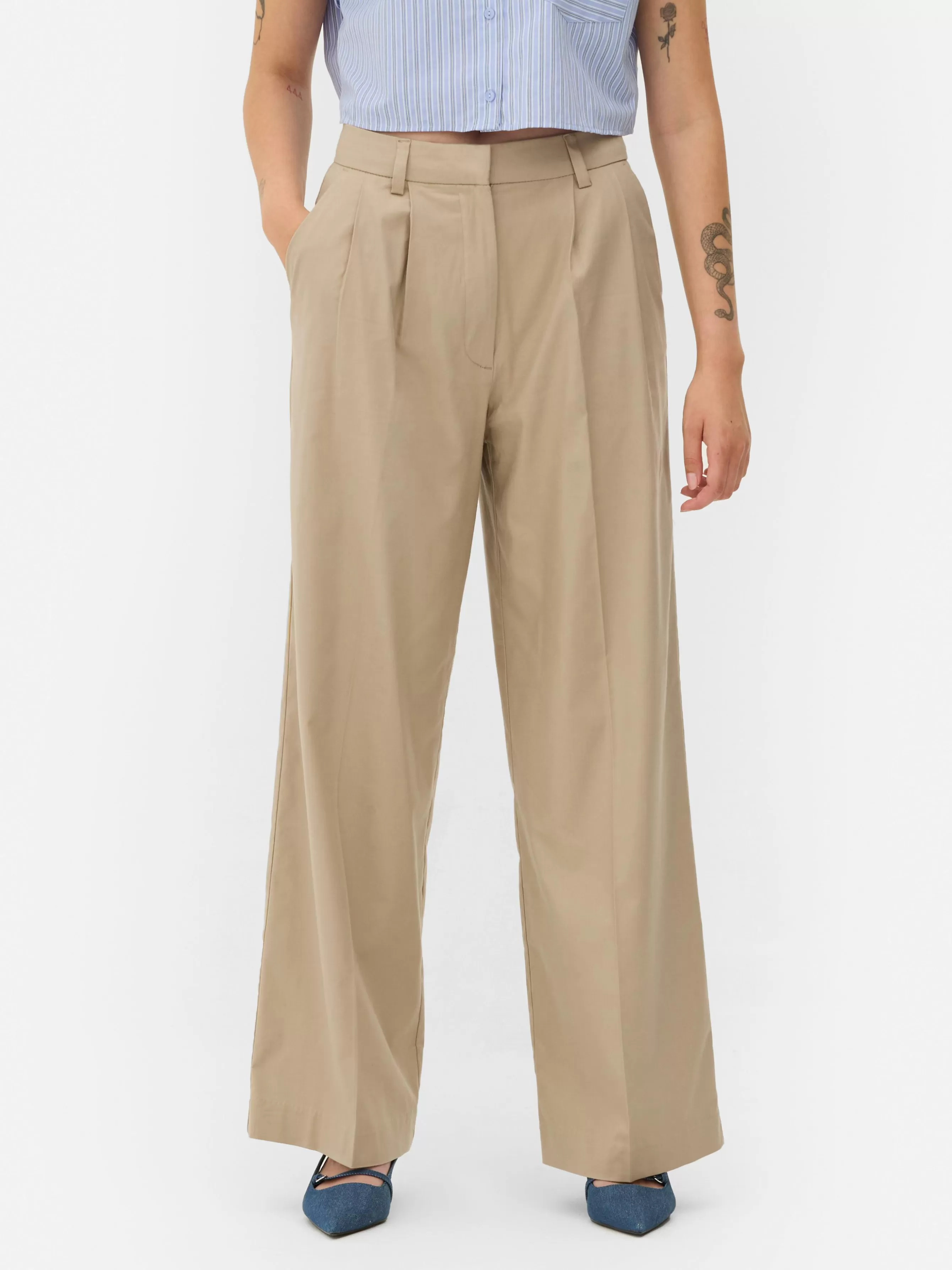 Cheap Primark Pantalon Chino Large Grège