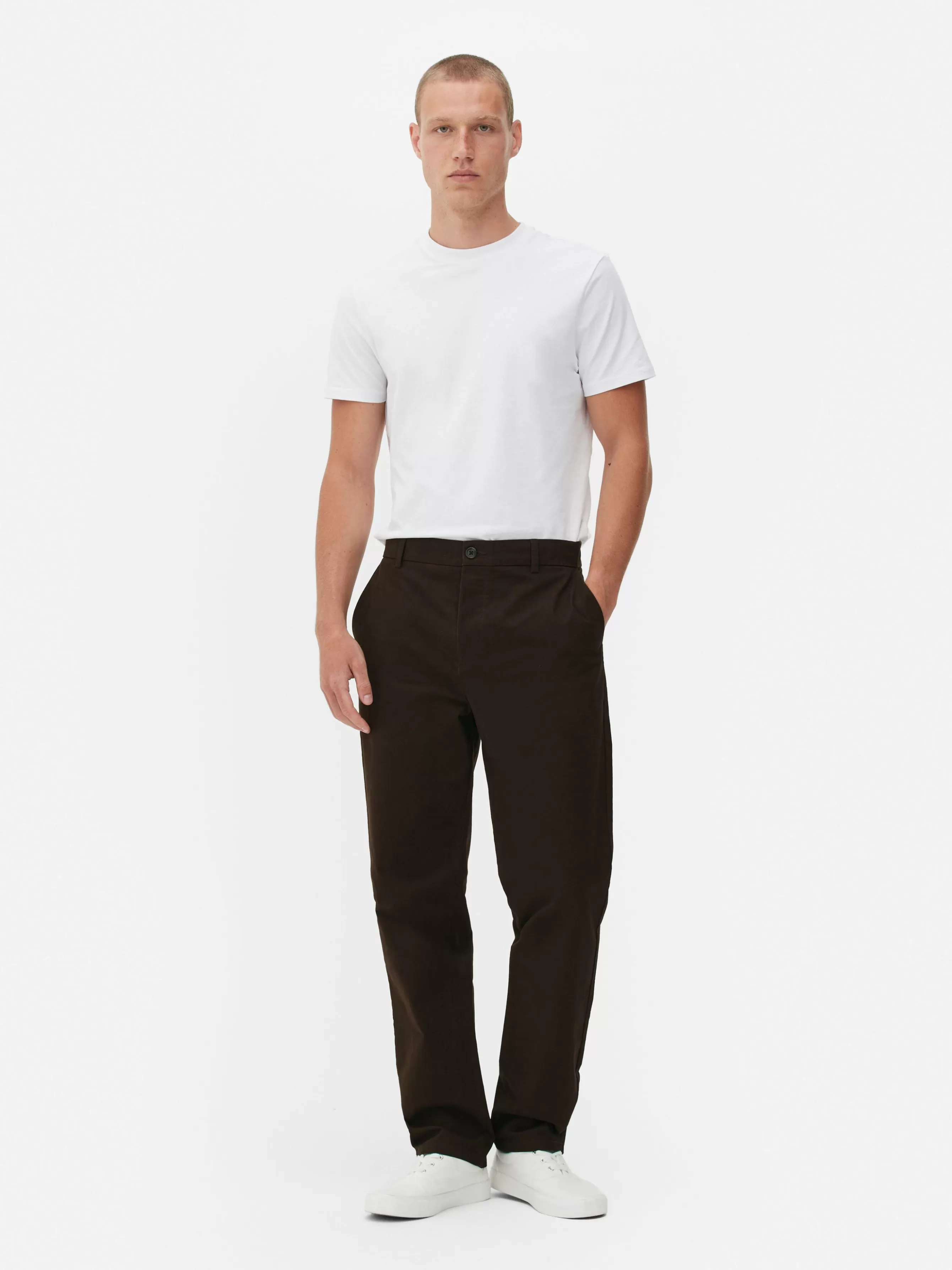 Cheap Primark Pantalon Chino Stretch Coupe Droite Marron