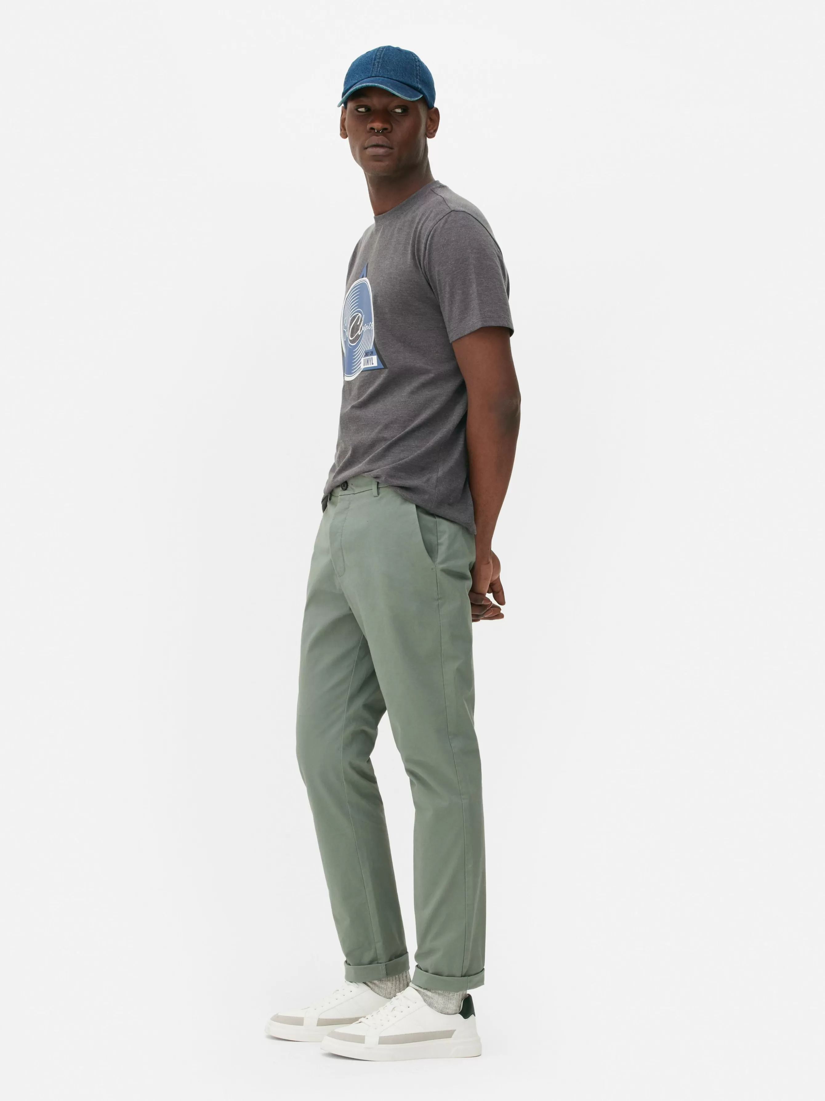 Shop Primark Pantalon Chino Stretch Coupe Slim Vert clair