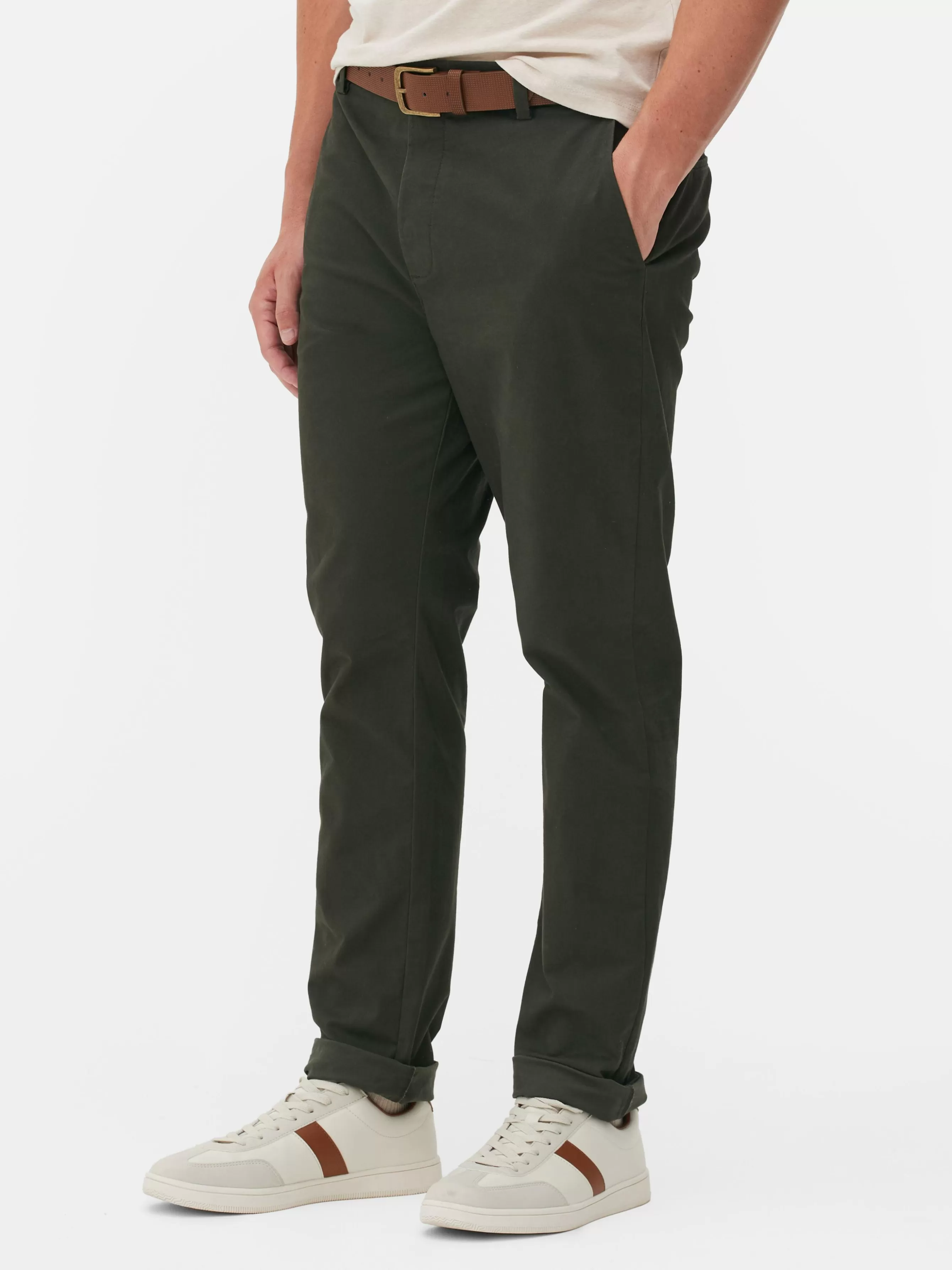 Best Sale Primark Pantalon Chino Stretch Coupe Slim Kaki