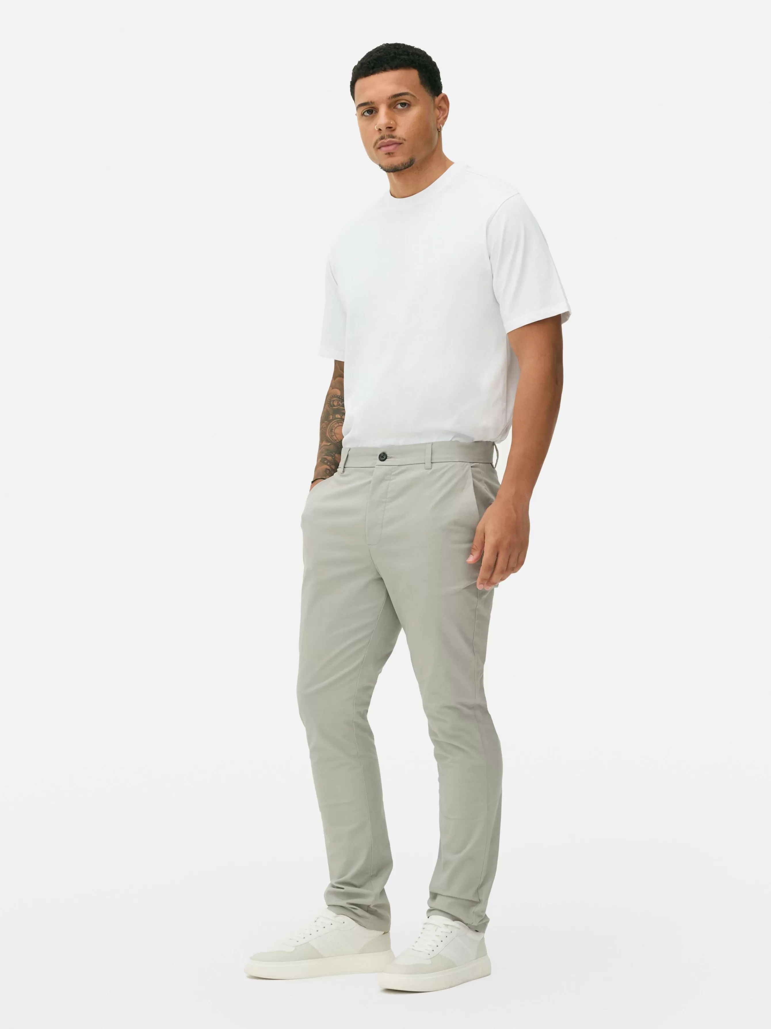 Hot Primark Pantalon Chino Stretch Coupe Slim Gris clair