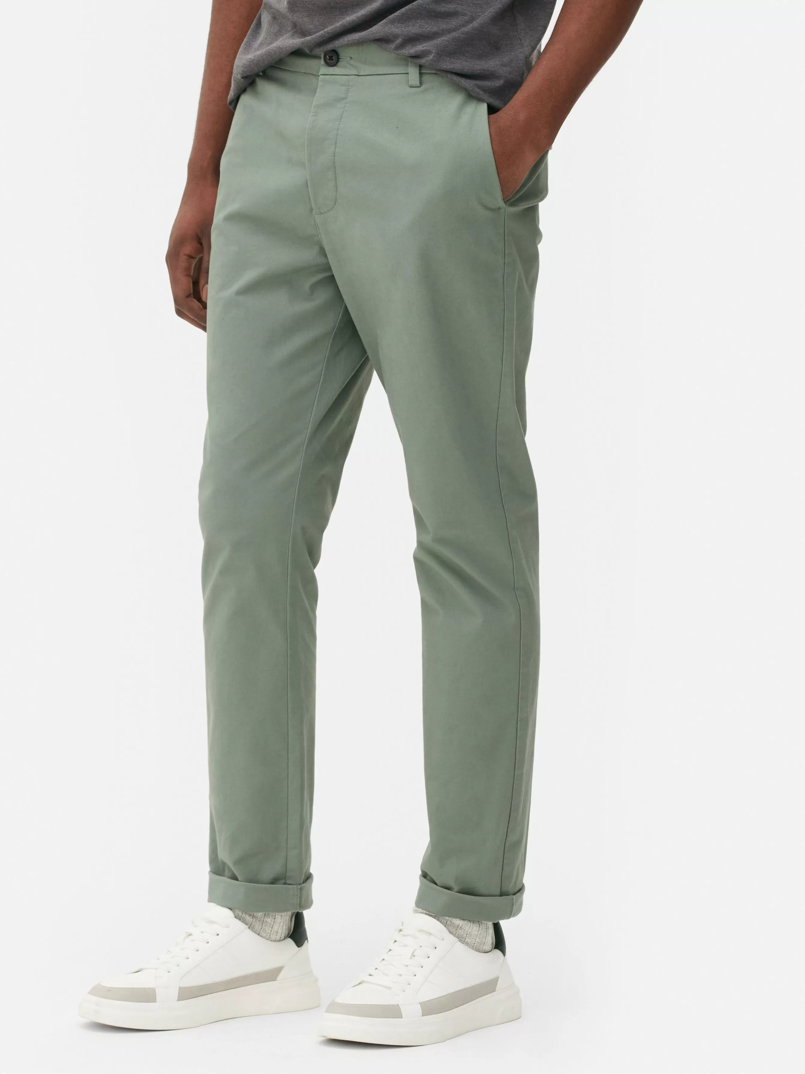 Shop Primark Pantalon Chino Stretch Coupe Slim Vert clair