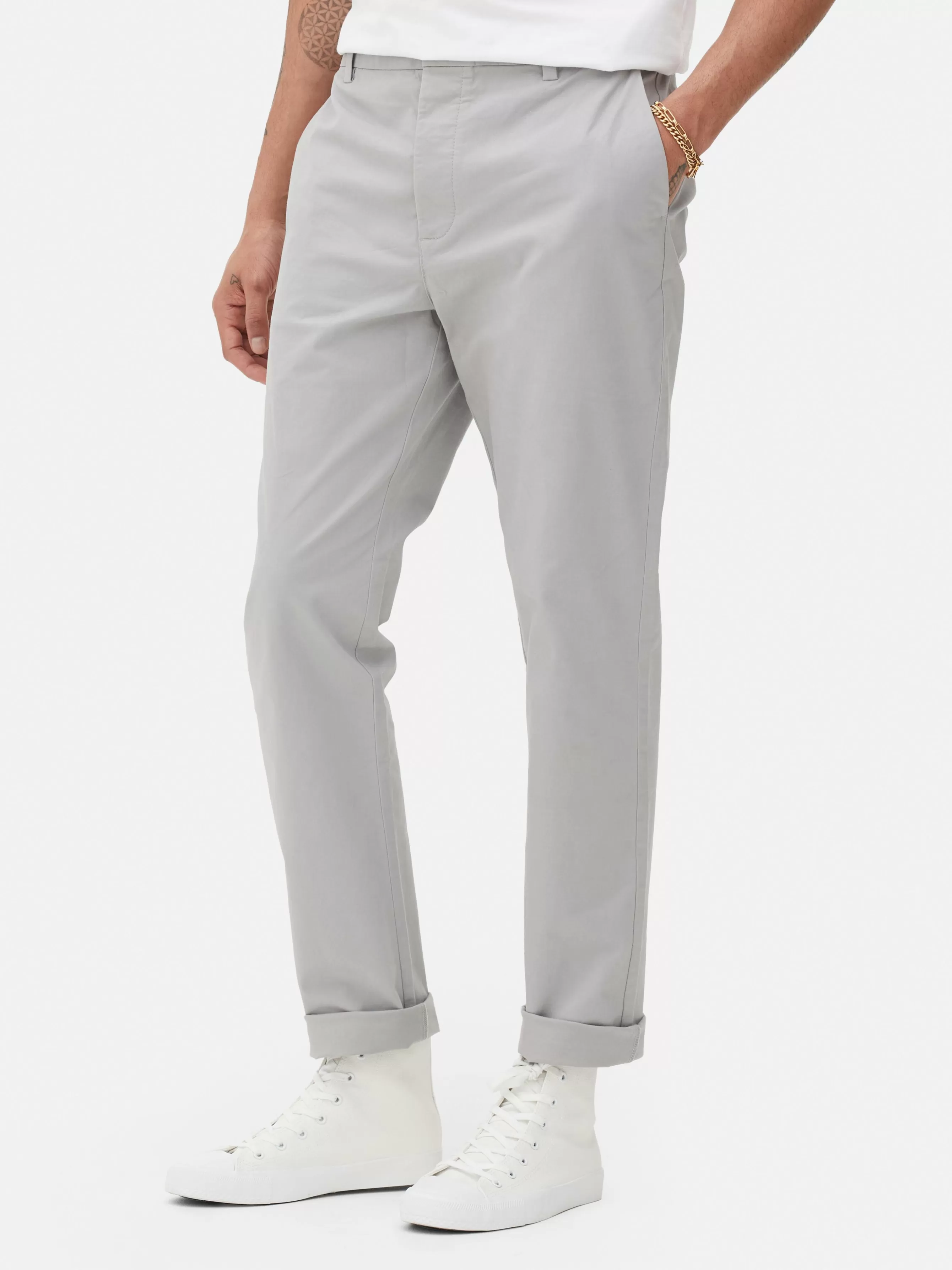 Fashion Primark Pantalon Chino Stretch Coupe Slim Gris clair