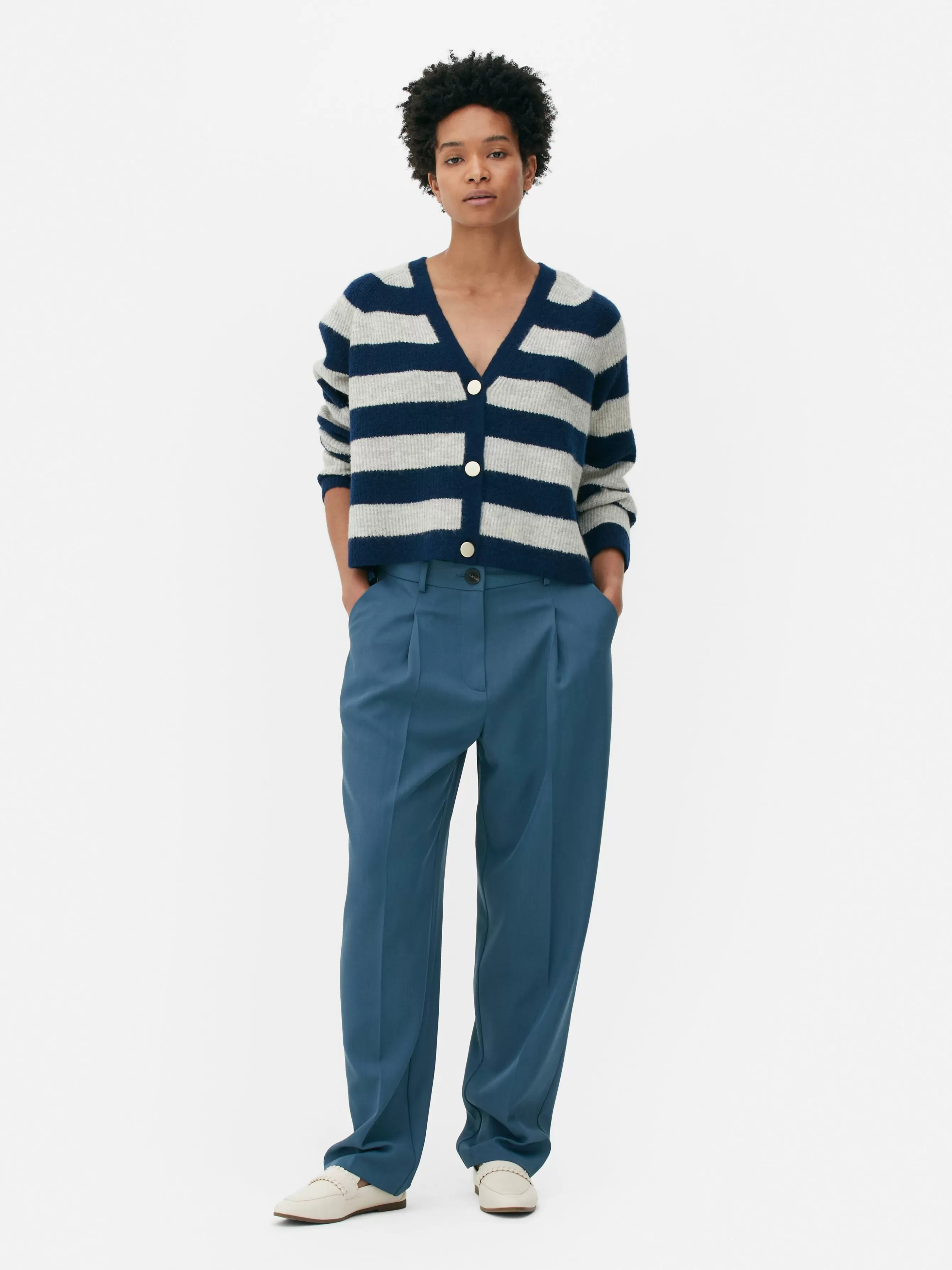 Cheap Primark Pantalon Droit Ajusté à Coordonner Bleu foncé