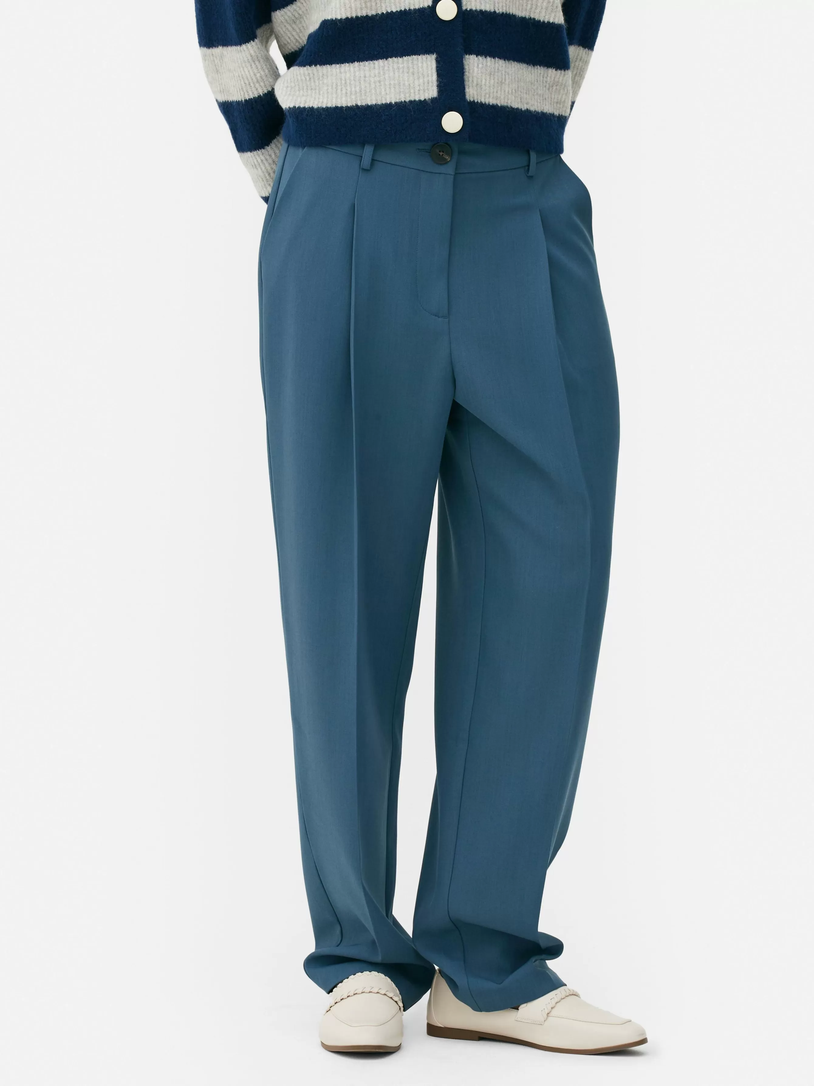 Cheap Primark Pantalon Droit Ajusté à Coordonner Bleu foncé