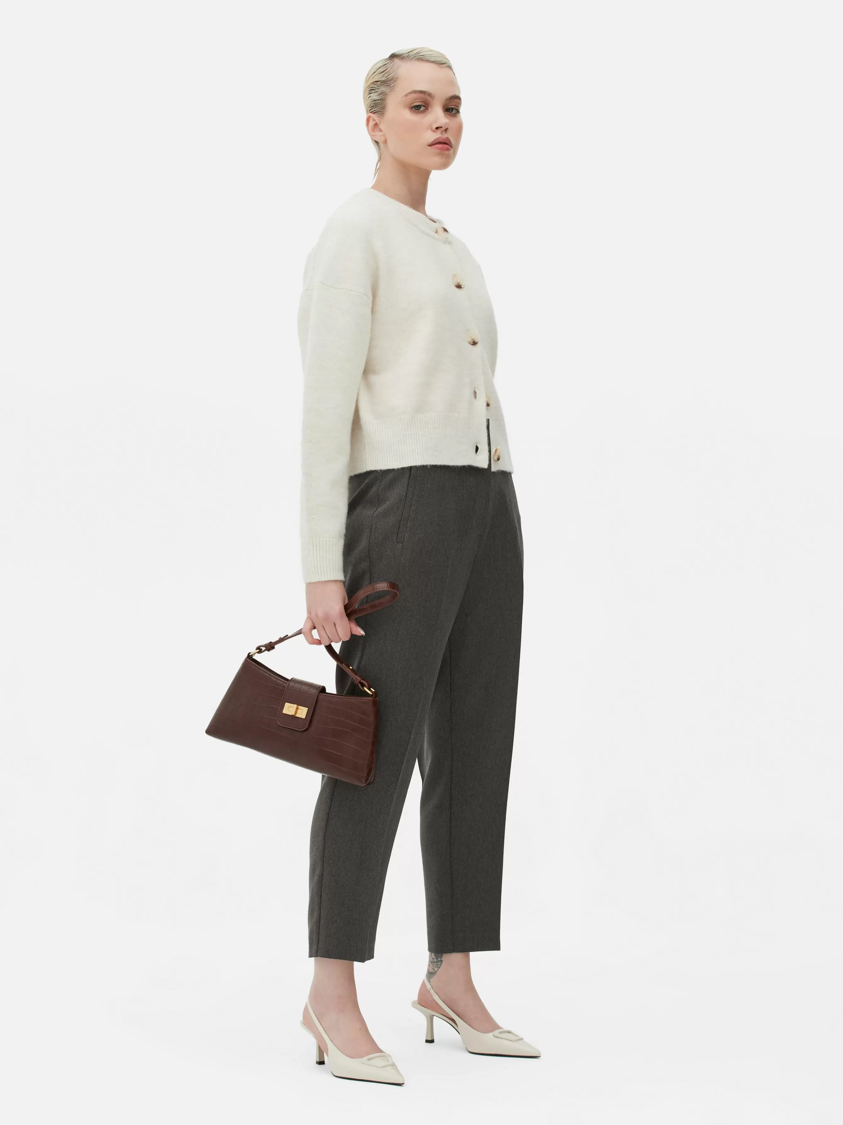 Cheap Primark Pantalon Taille Haute à Surpiqûres Marron