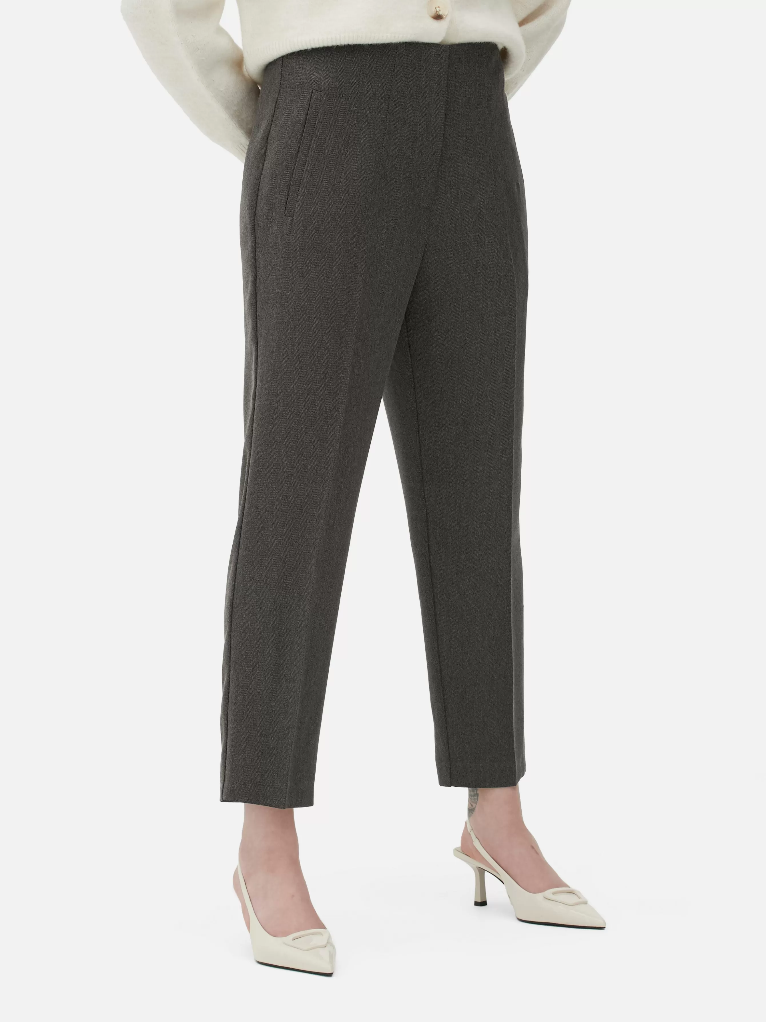 Cheap Primark Pantalon Taille Haute à Surpiqûres Marron