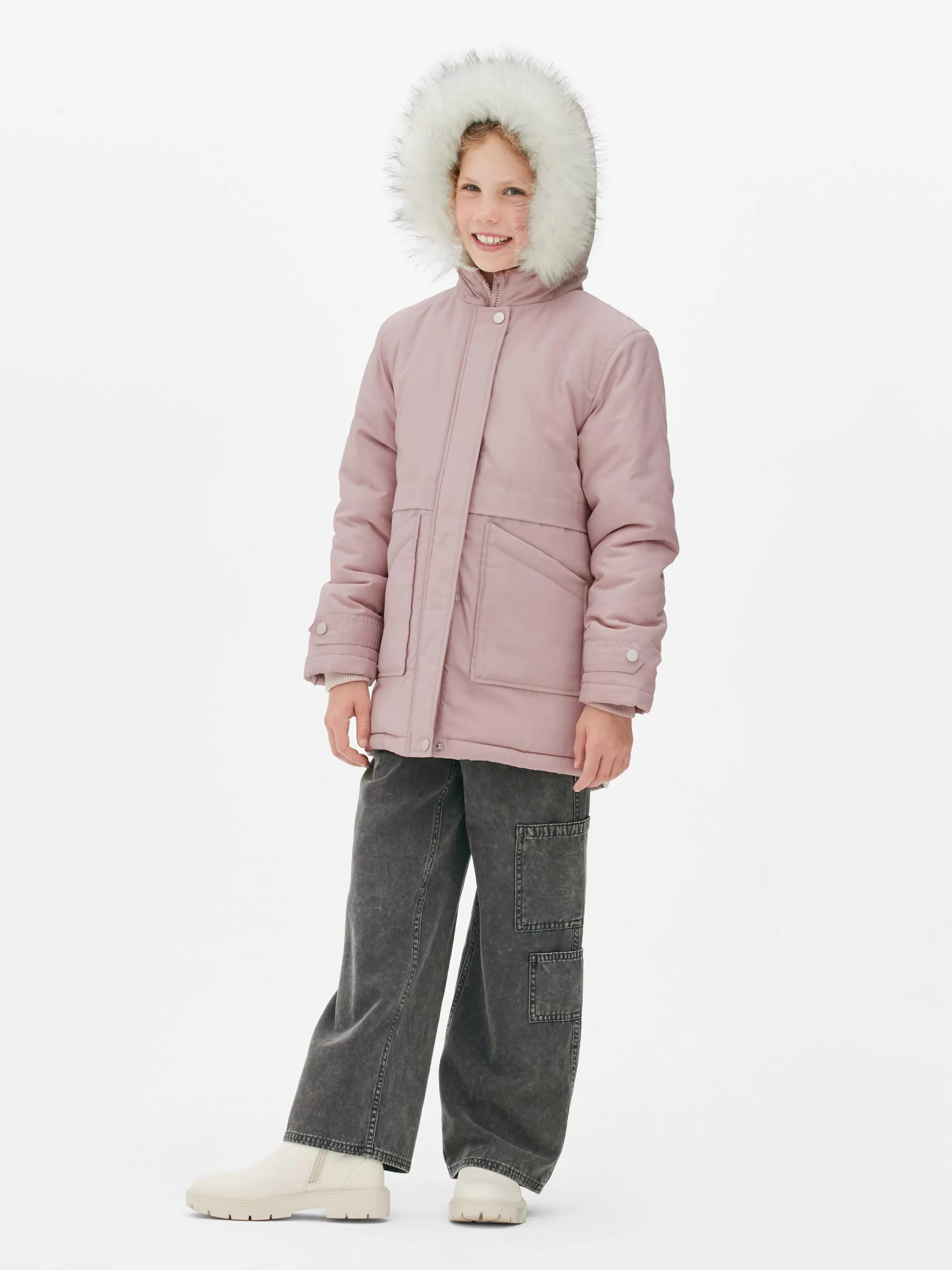 Best Sale Primark Parka à Capuche En Fausse Fourrure Rose