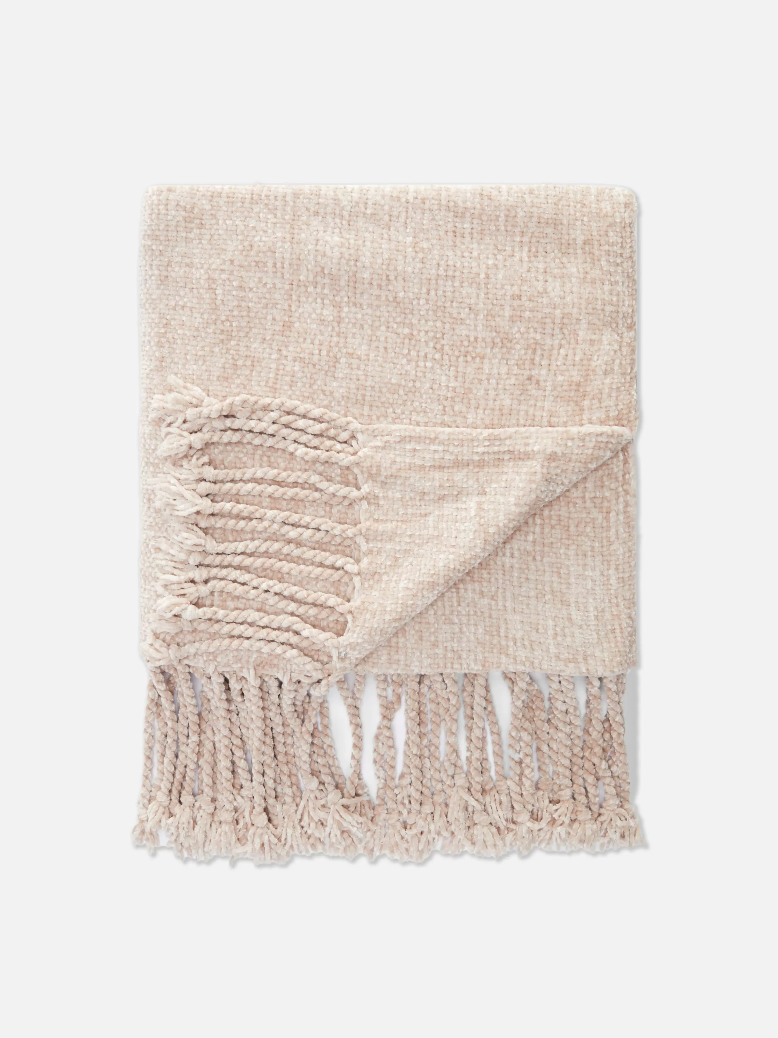 New Primark Petite Couverture En Chenille à Pampilles Naturel