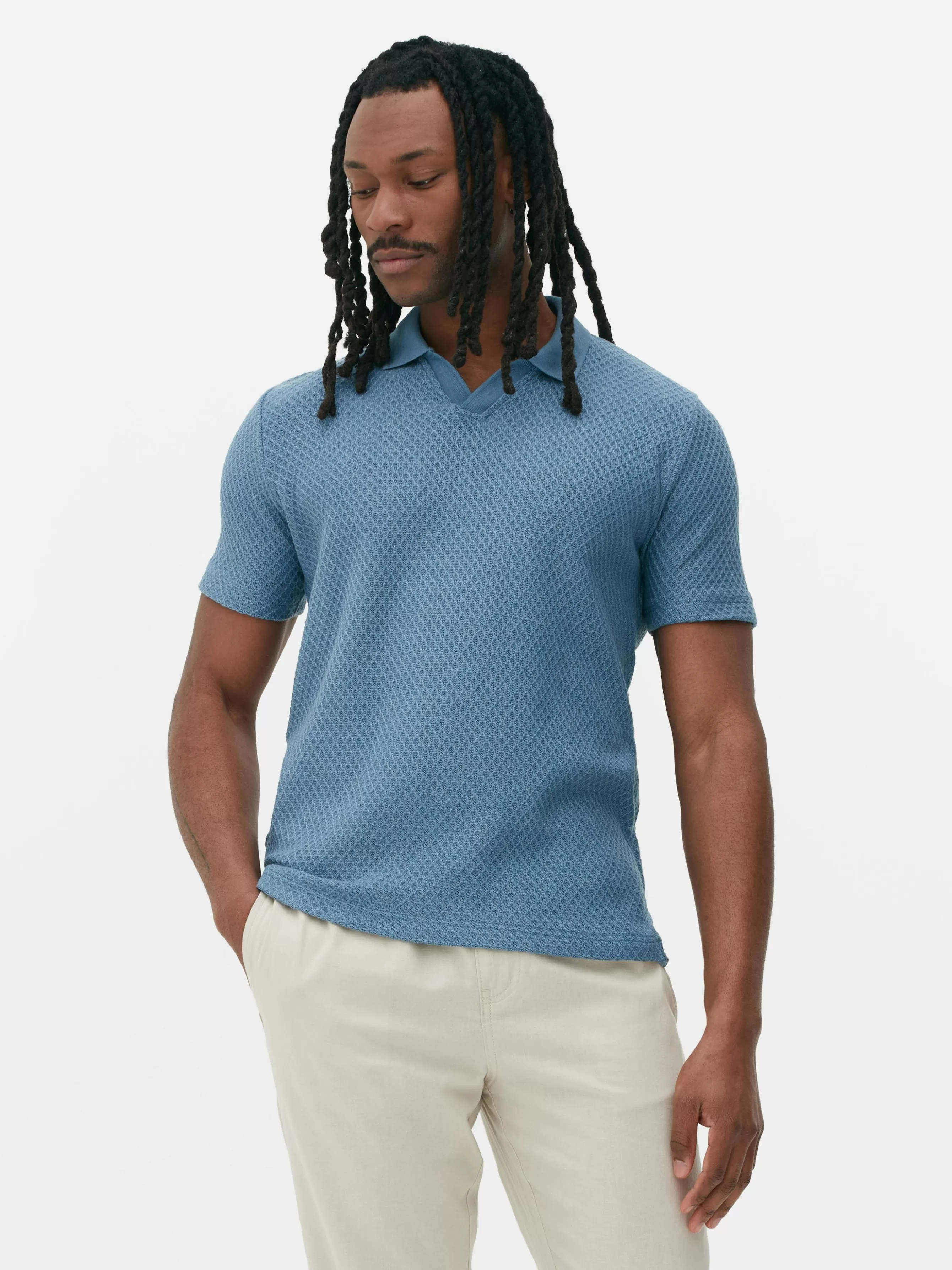 Cheap Primark Polo En Maille Texturée Kem Bleu