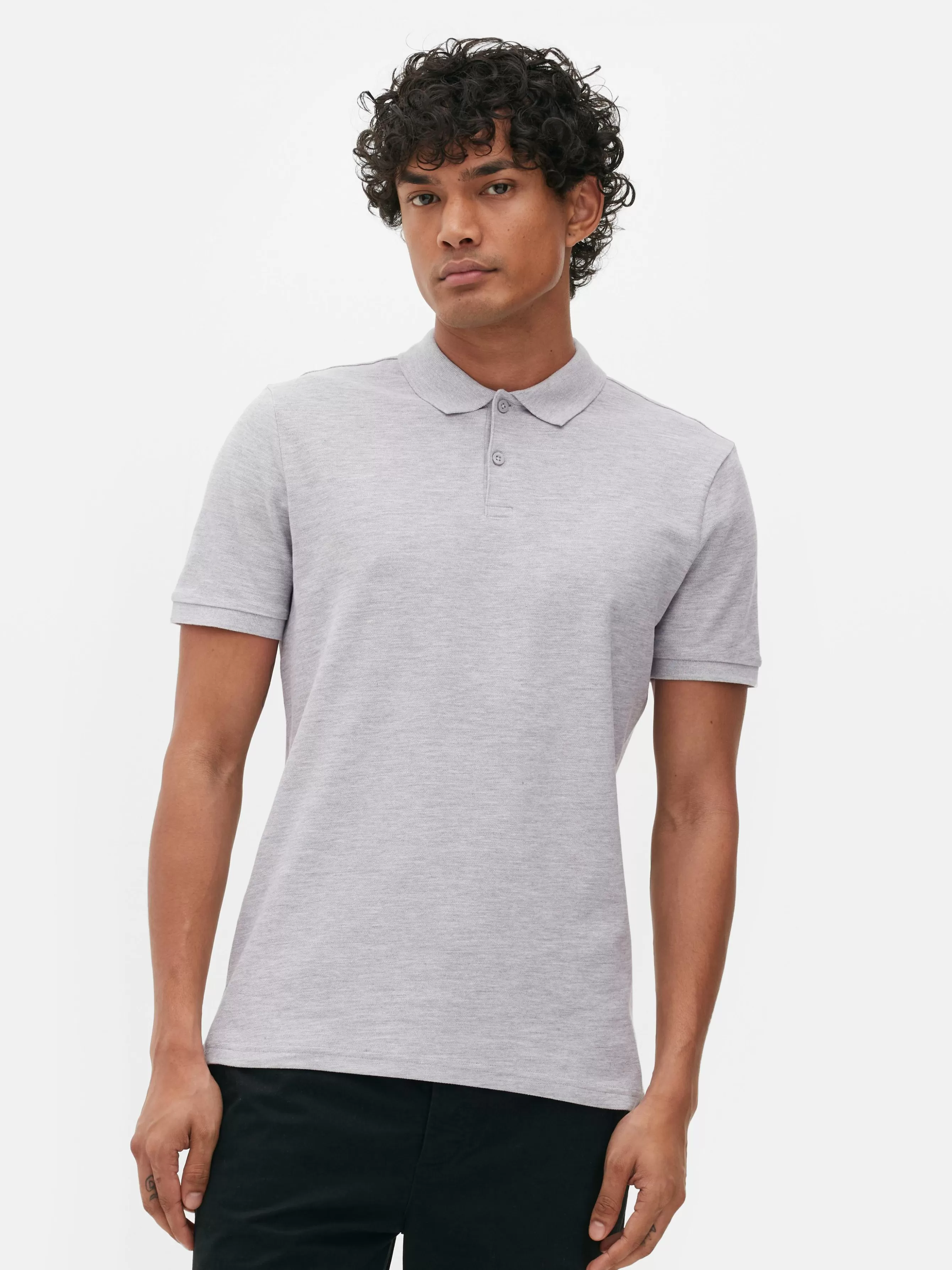 Clearance Primark Polo En Piqué à Manches Courtes Gris chiné