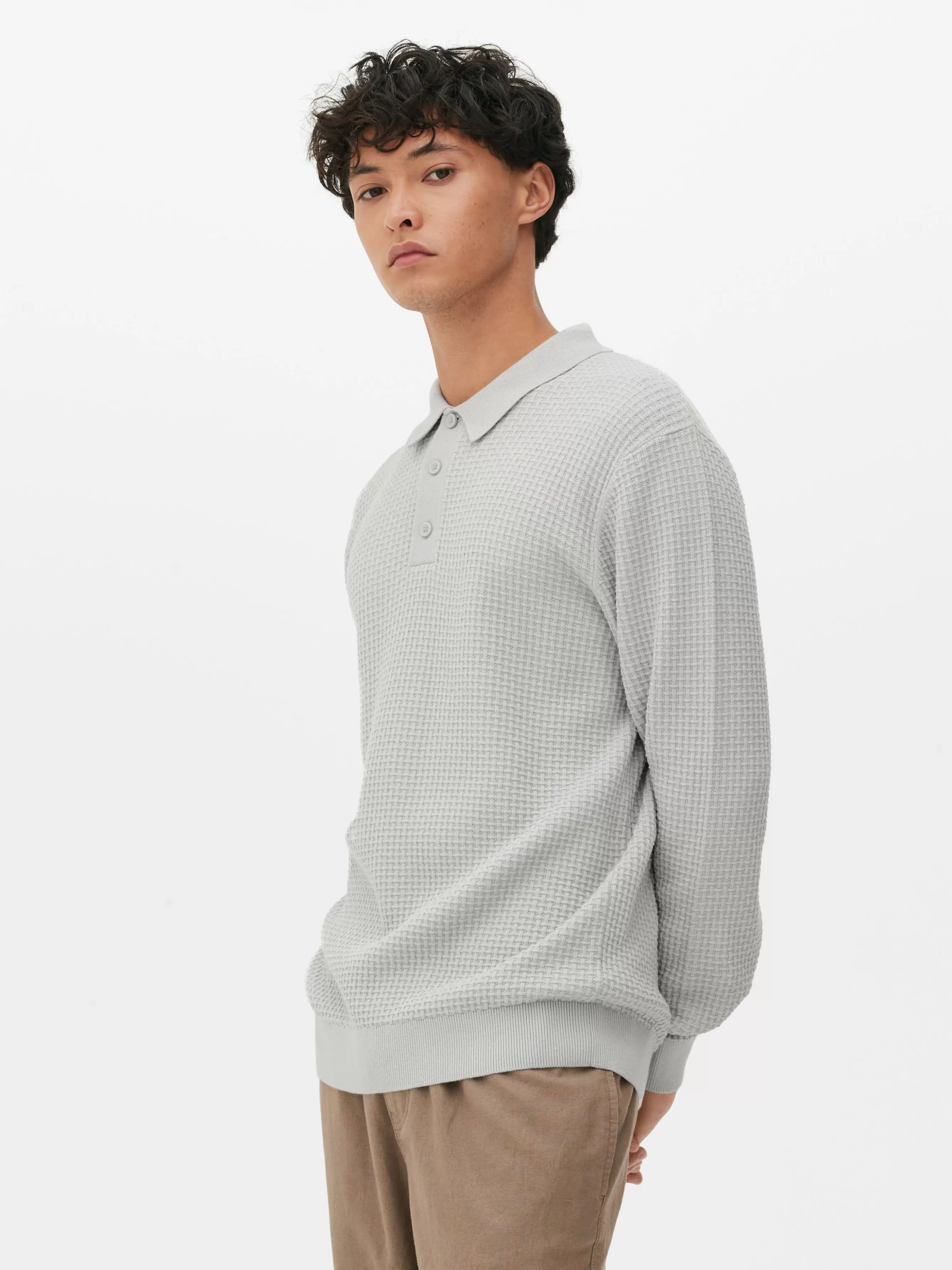 Cheap Primark Polo Texturé à Manches Longues Gris