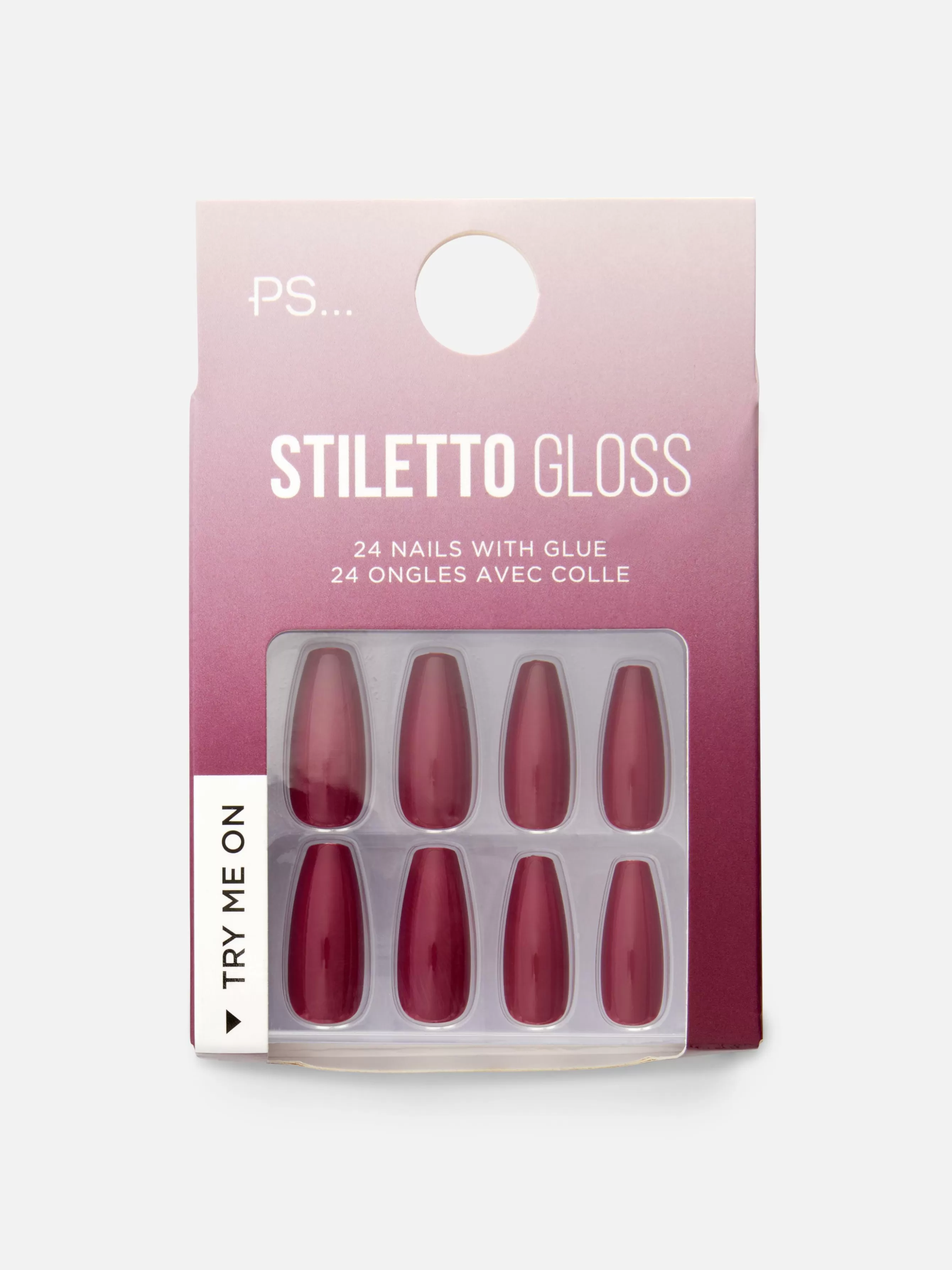 Sale Primark PS... Stiletto Gloss Faux Ongles Bordeaux