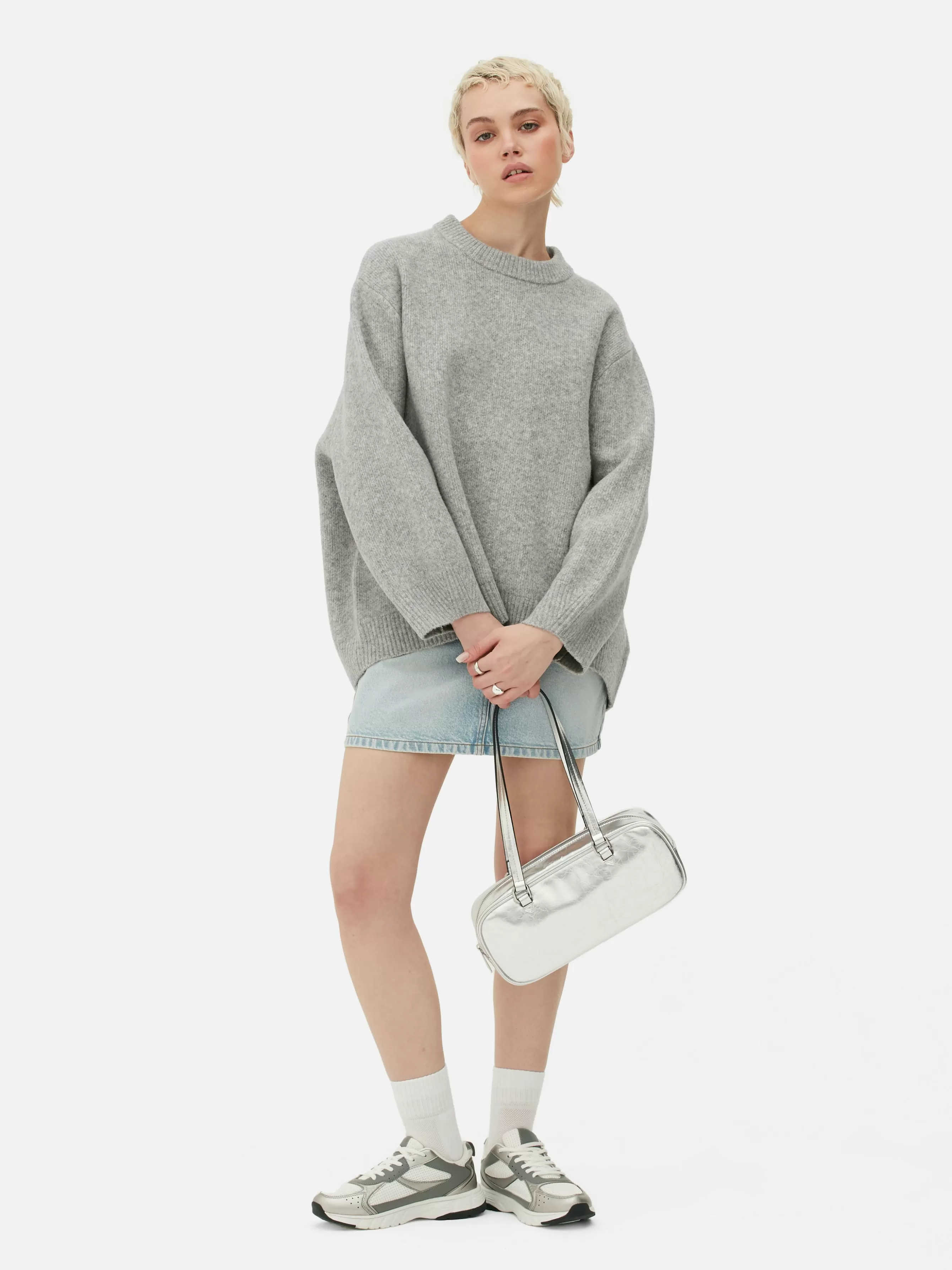 Cheap Primark Pull à Col Ras-du-cou Oversize Gris clair