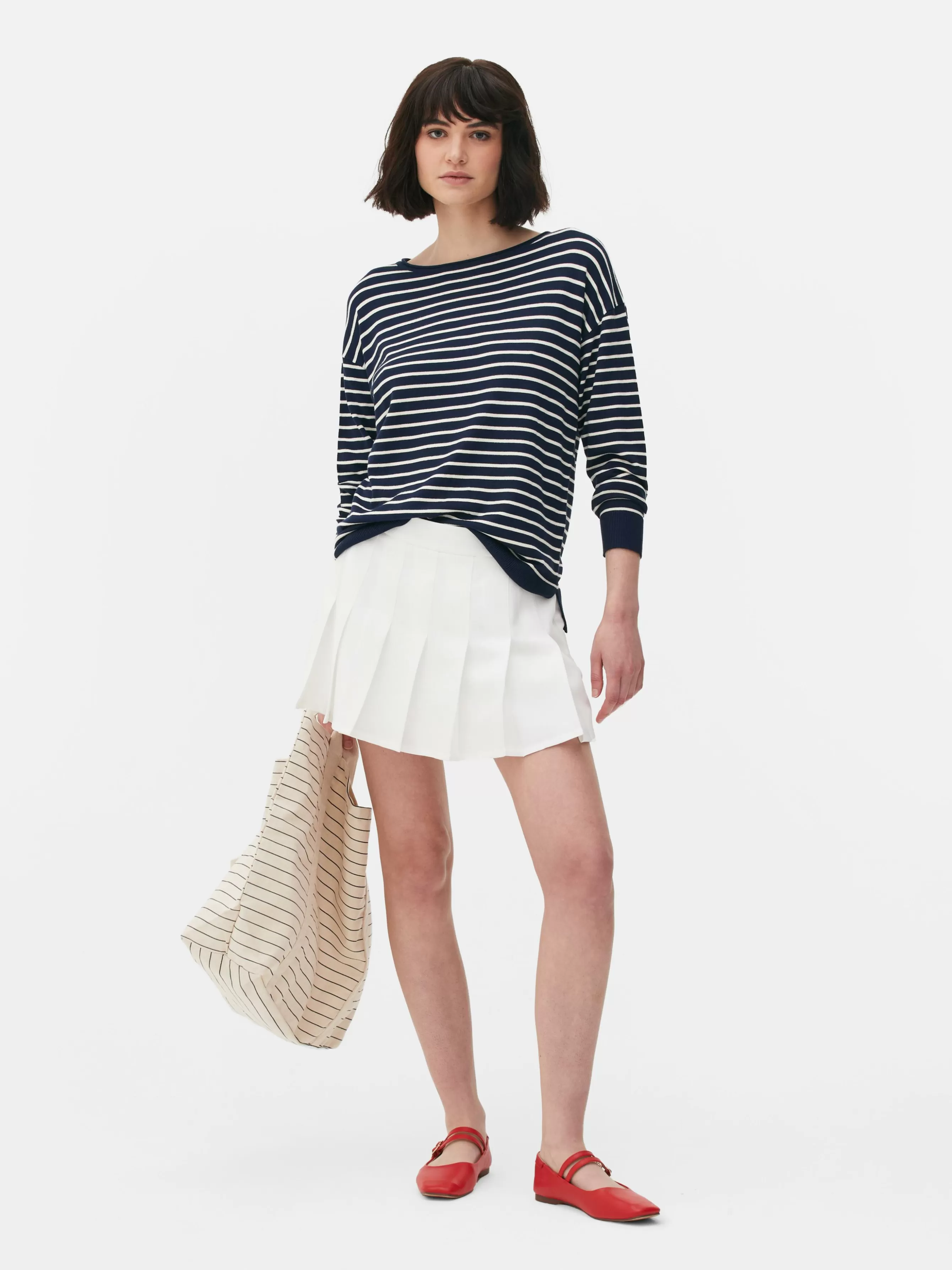 Discount Primark Pull Col Bateau à Rayures En Maille Fine Bleu marine