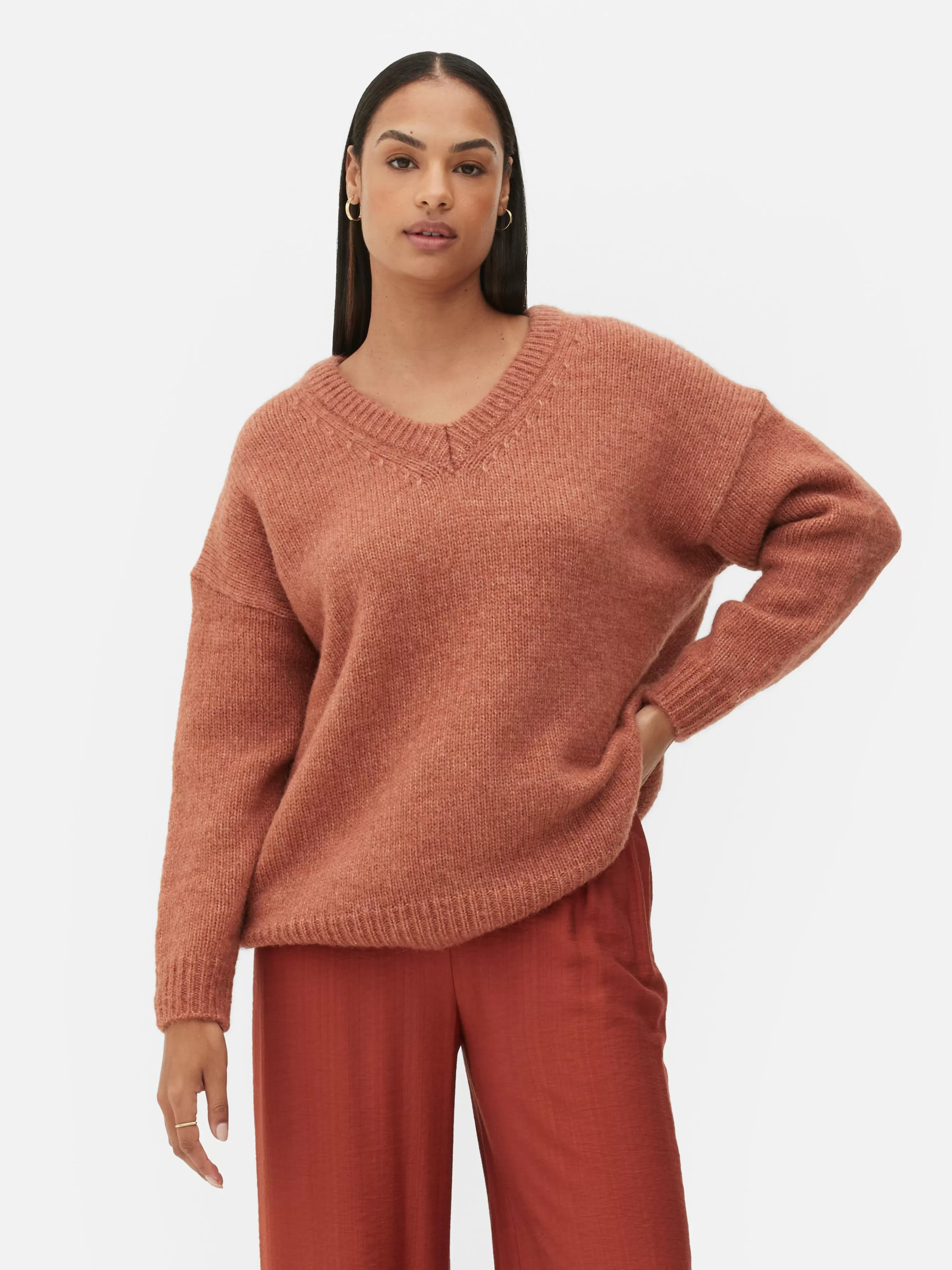 Discount Primark Pull Coupe Regular à Col En V Terracotta