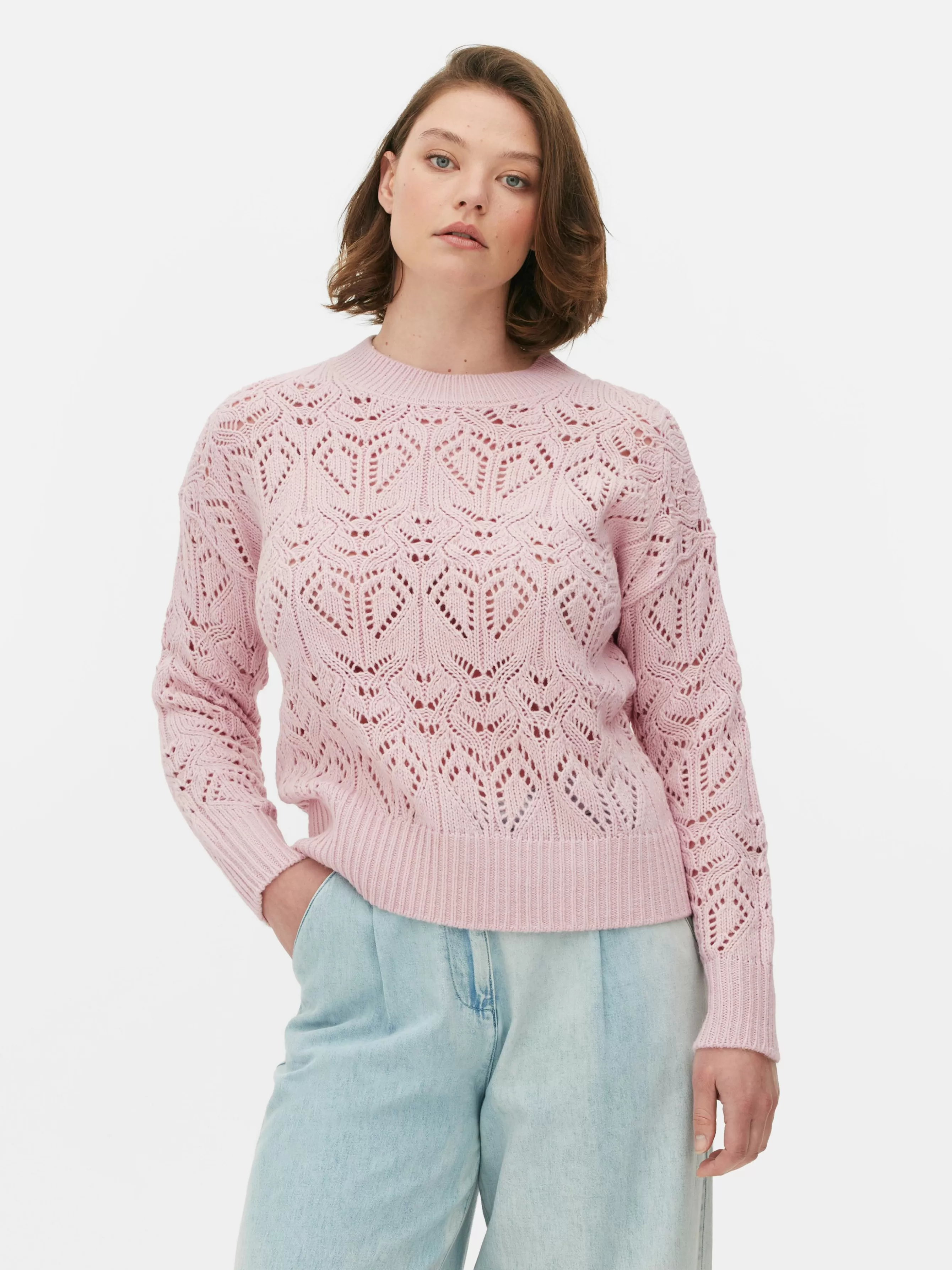 Flash Sale Primark Pull En Maille Ajourée à Col Ras-du-cou Rose