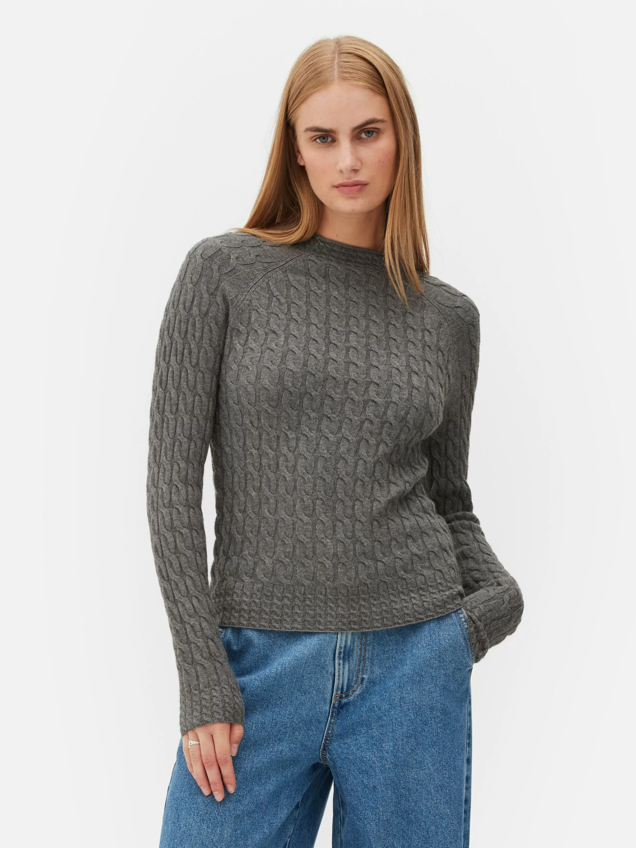 Flash Sale Primark Pull En Maille Torsadée à Col Montant Gris foncé