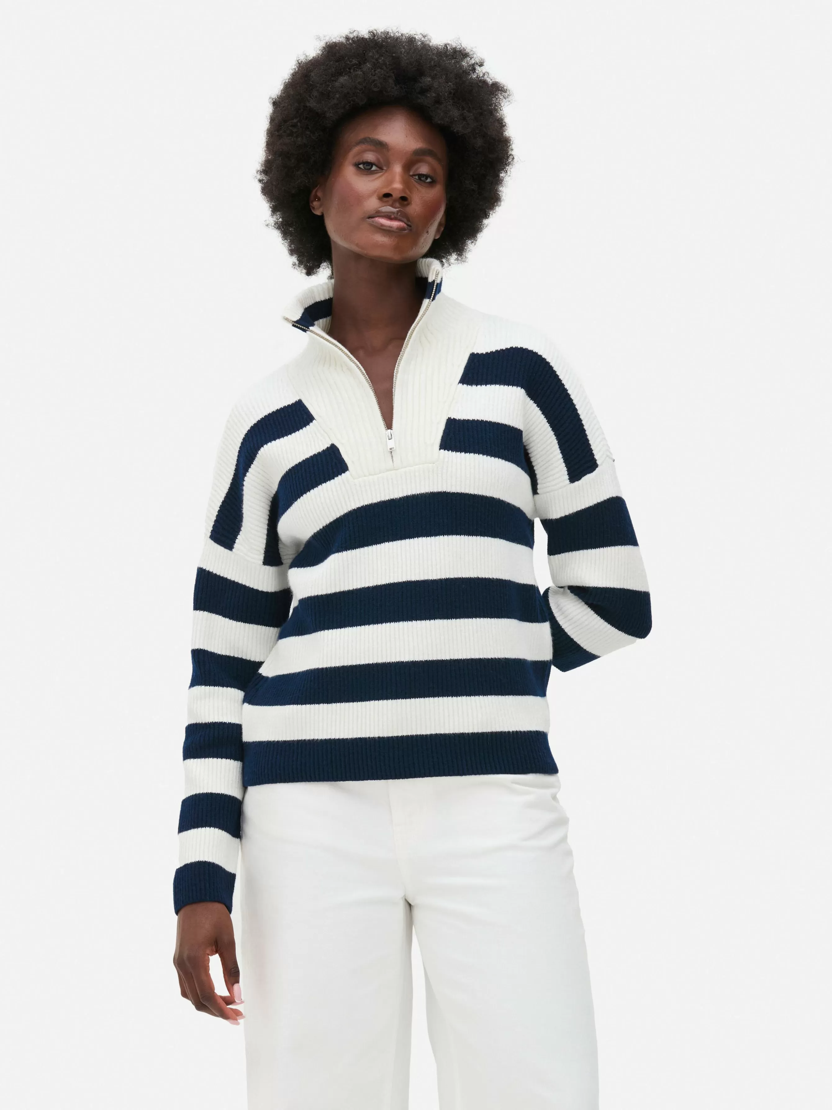 Flash Sale Primark Pull Tricoté à Encolure Zippée Bleu marine