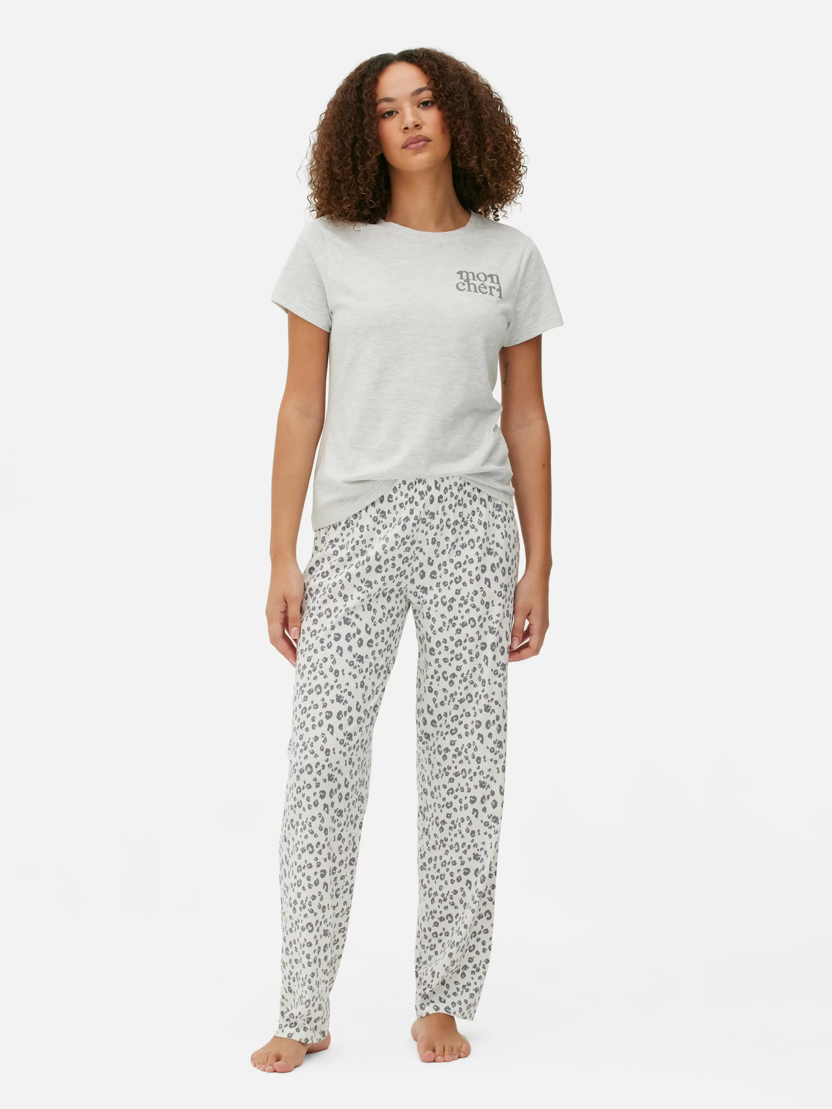 Flash Sale Primark Pyjama à Manches Courtes Graphique En Jersey Gris chiné