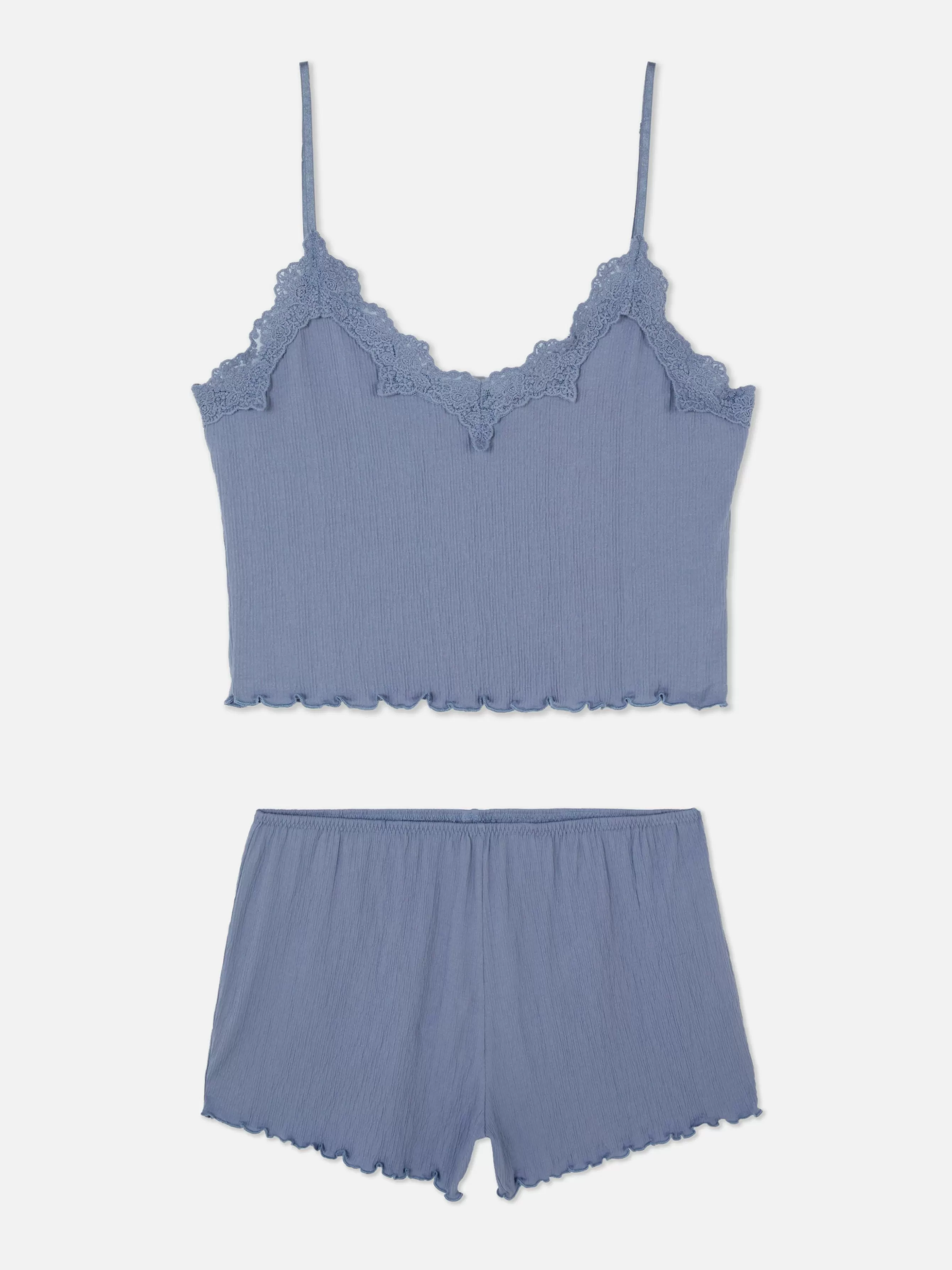 Outlet Primark Pyjama Caraco Court Et Short Froissés Bleu