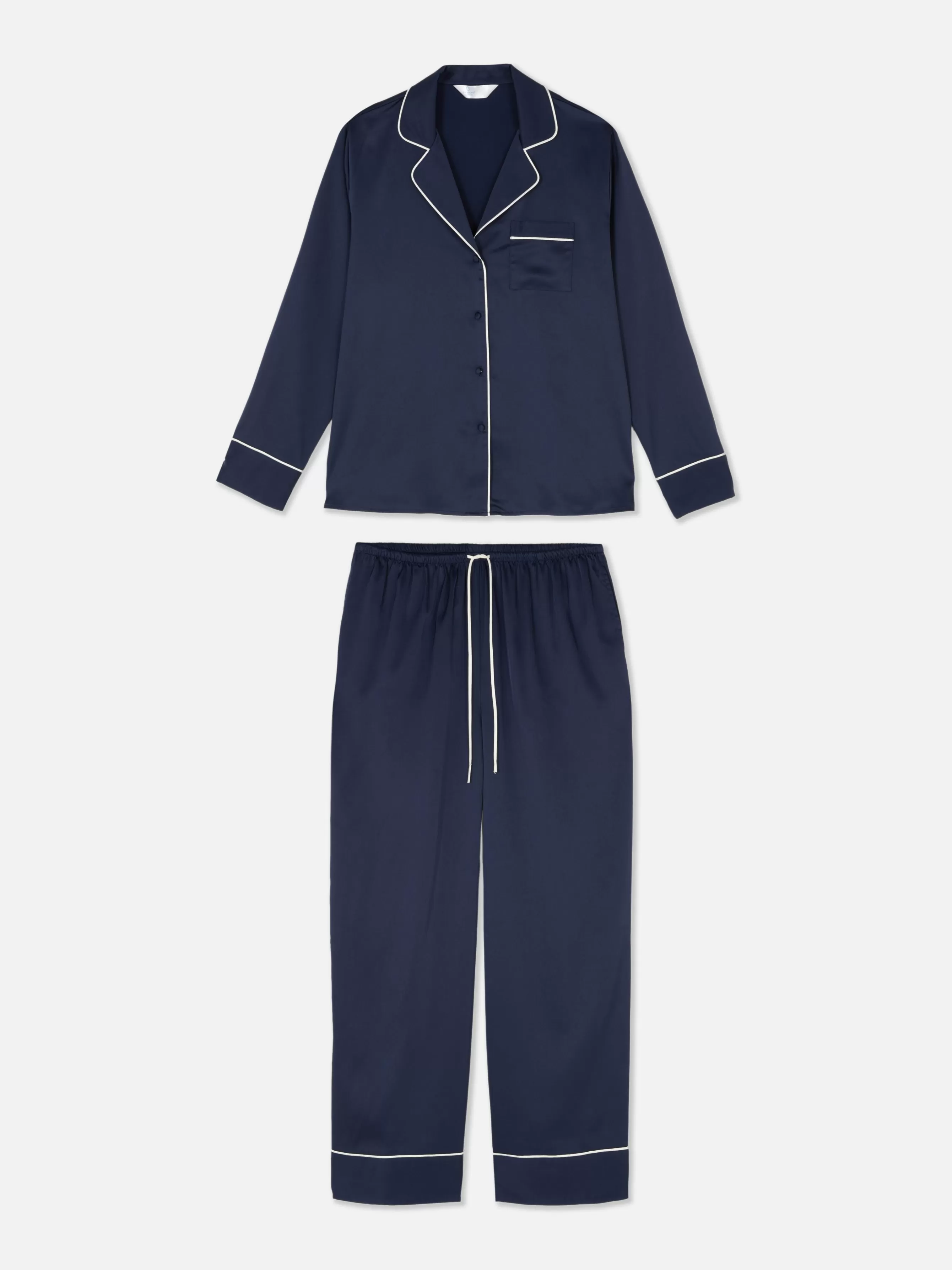 Best Sale Primark Pyjama Chemise à Manches Longues En Satin Bleu marine