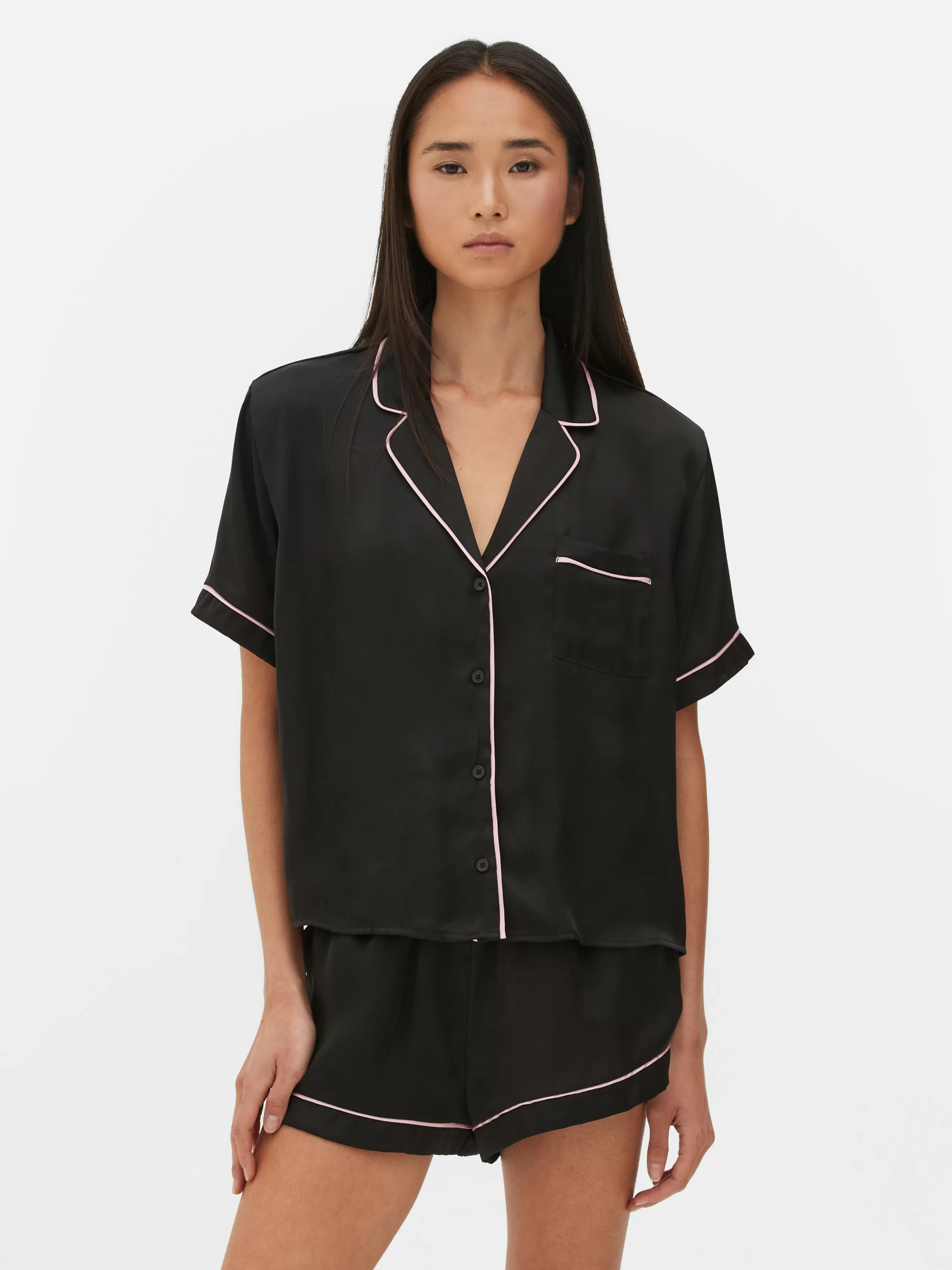 Clearance Primark Pyjama Chemise De Nuit Et Short En Satin Noir