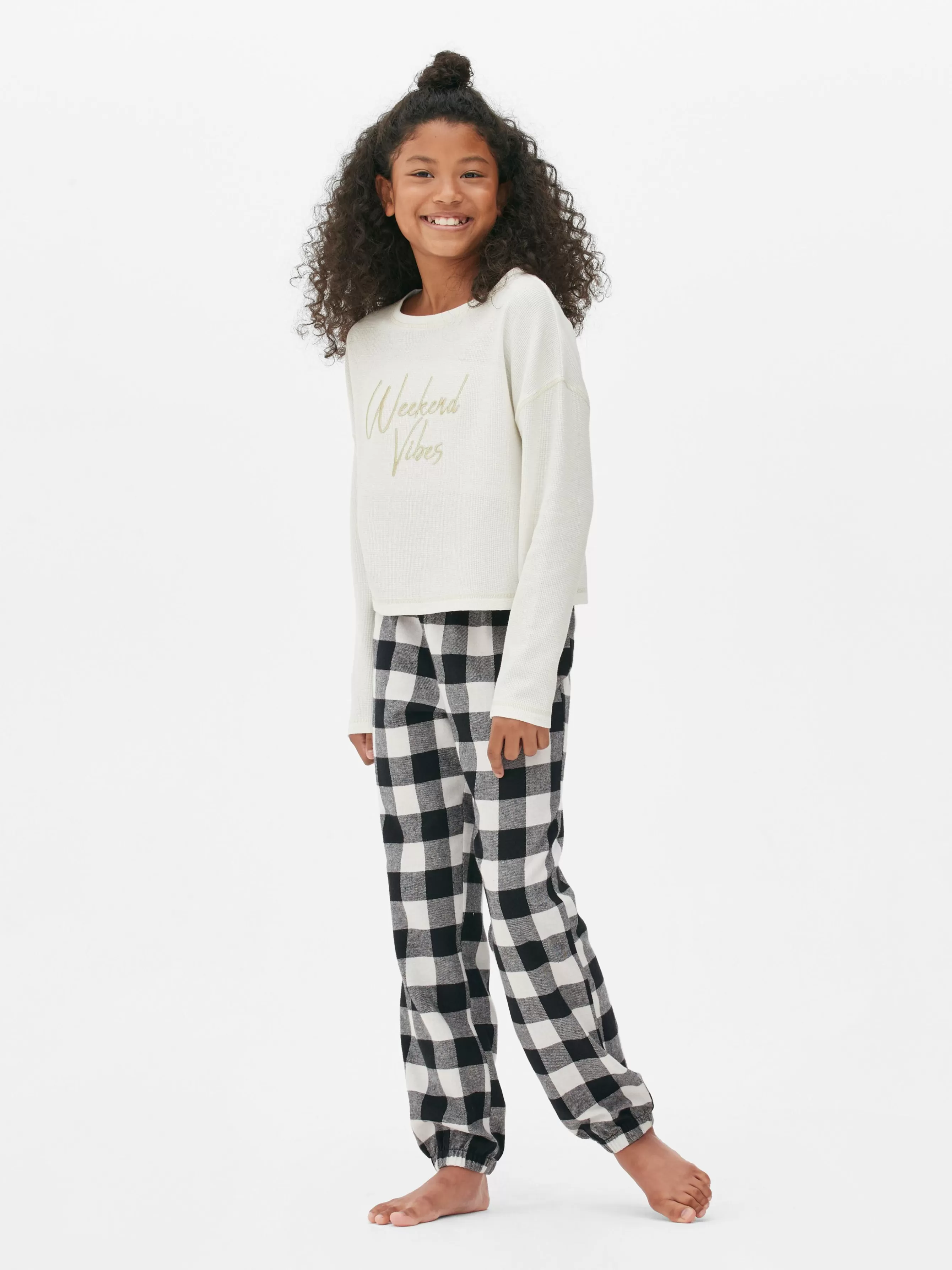 Shop Primark Pyjama En Flanelle Brodé Noir/Blanc