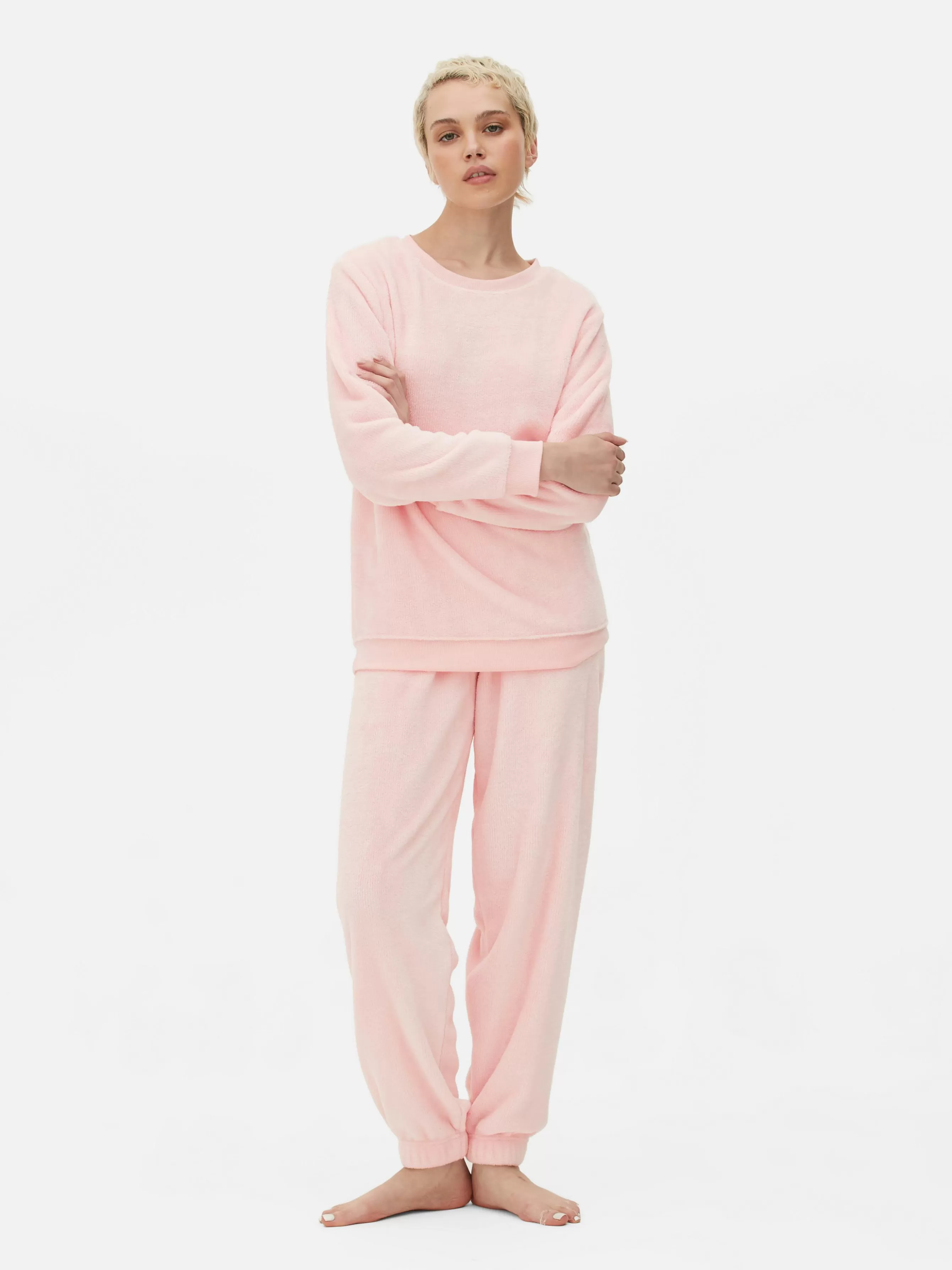 Cheap Primark Pyjama En Molleton à Manches Longues Rose