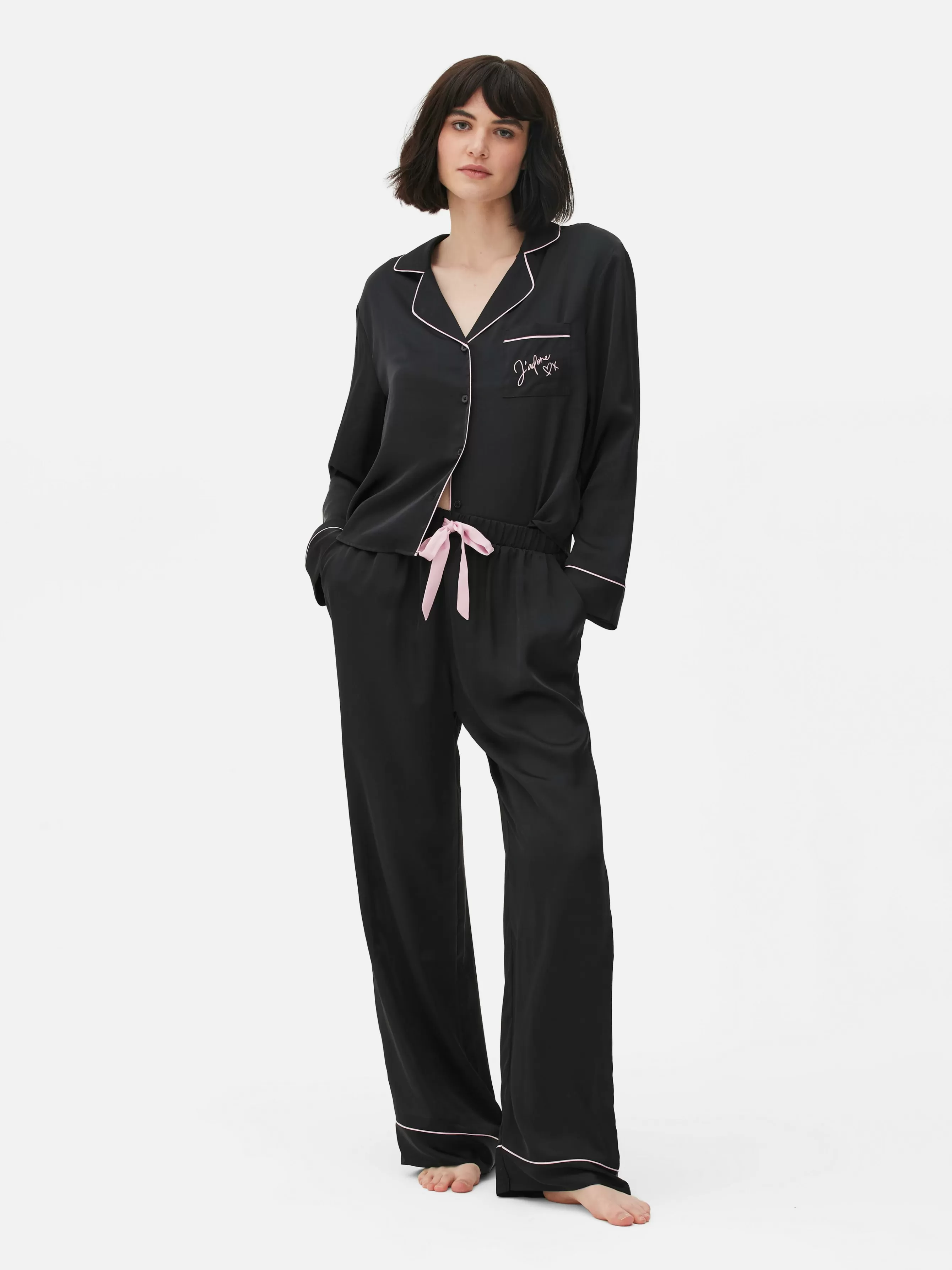 Cheap Primark Pyjama En Satin à Manches Longues Noir