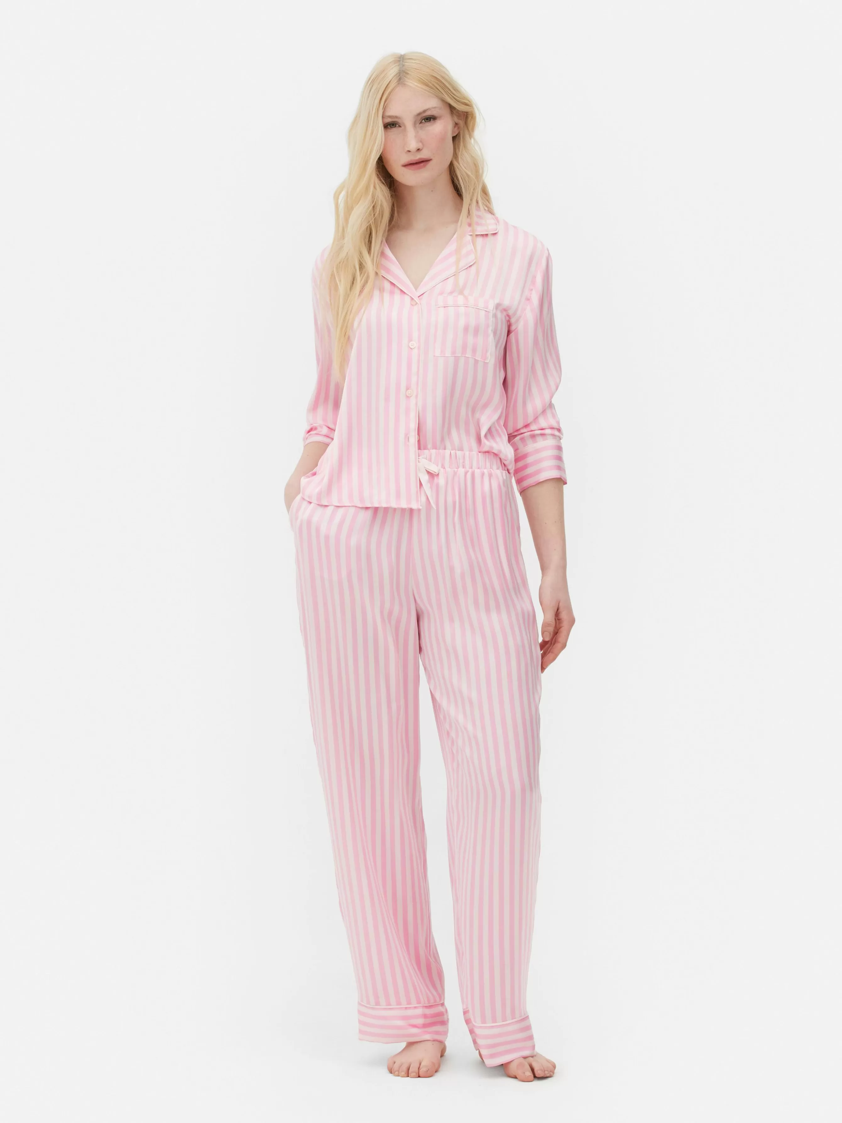 New Primark Pyjama En Satin à Manches Longues Rose