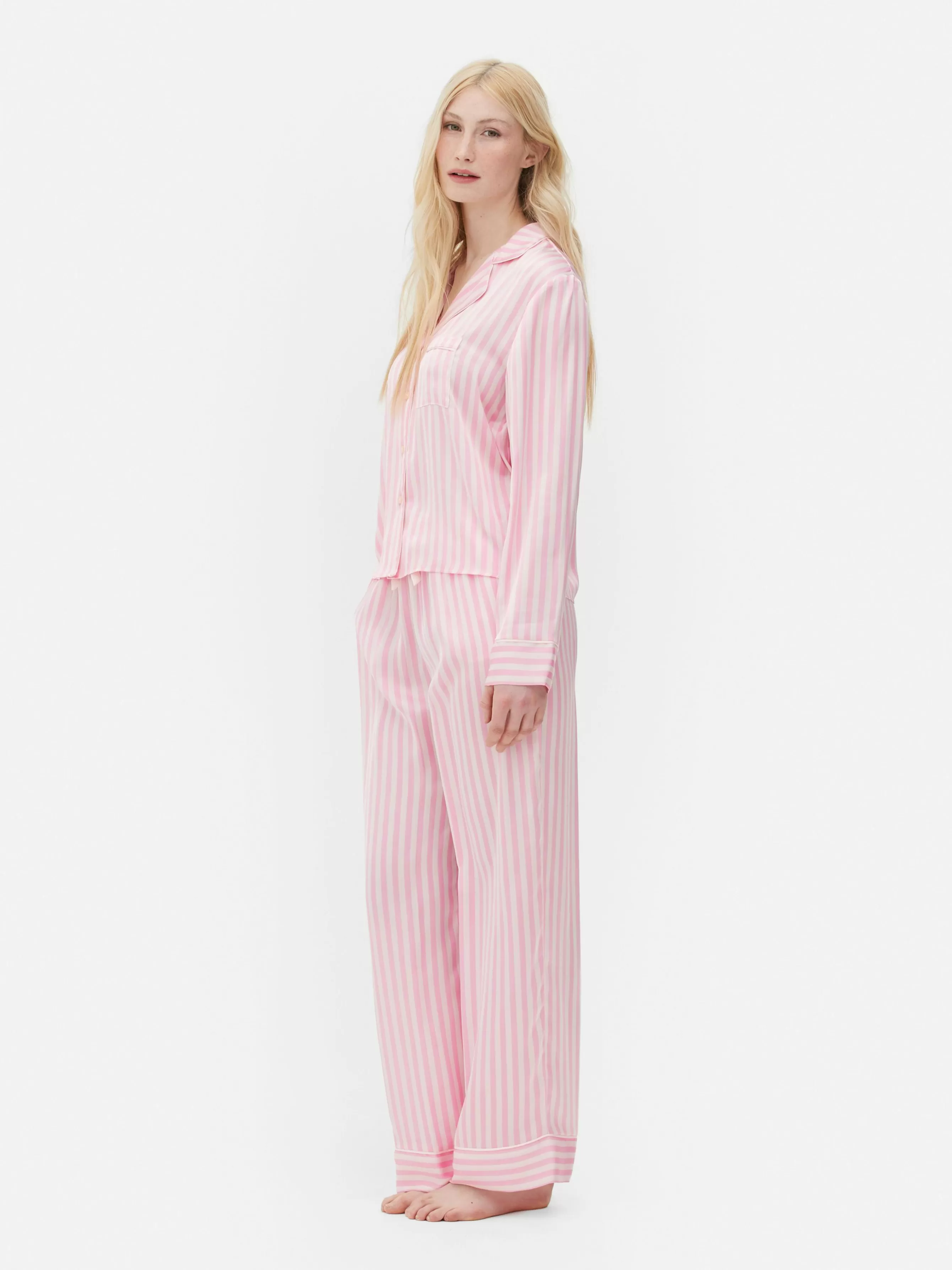 New Primark Pyjama En Satin à Manches Longues Rose